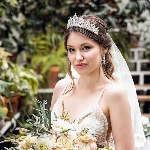Miniatura 2 de Casoty Tiara nupcial con velo, velos de novia y tocados, velo de novia de boda y tiara plateada, decoraciones de despedida de soltera, suministros