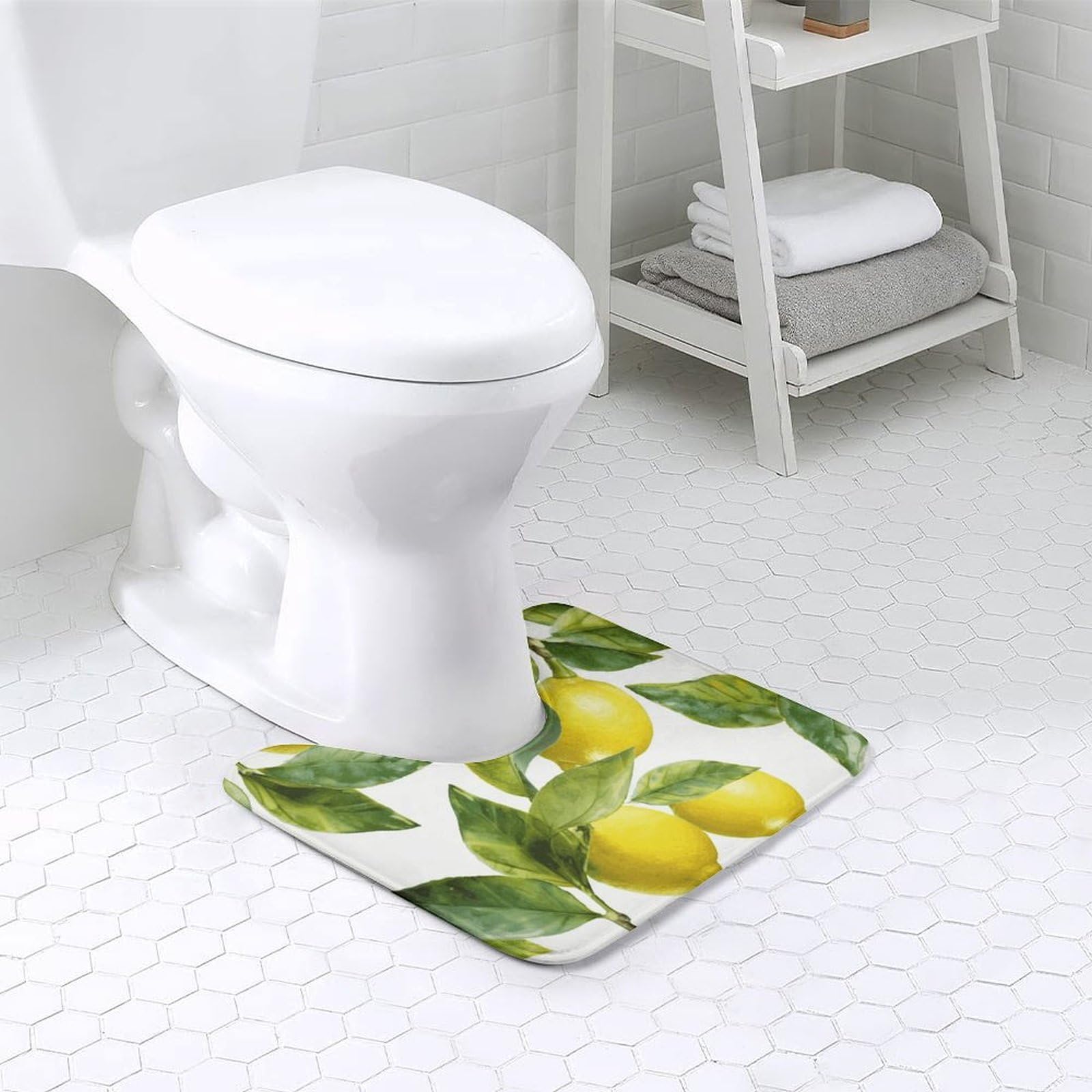Toilet Rugs U-Shaped 20x16 Soft Absorbent Contour Bathroom Rugs for Toilet, Non-Slip Microfiber Floor Mat, Lemon Branch Leaves Bath Mat for Toilet Rug Carpet