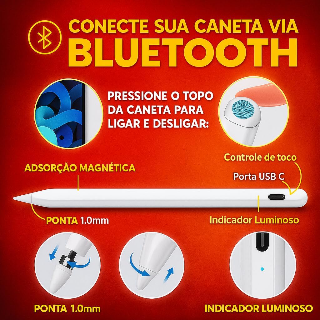 Caneta Stylus Touch Screen Universal para Celular, Tablet e SmarthPhone Alta Precisão Compatível com Android e iOS Rejeição de Palma e Ponta Fina Sensível Premium