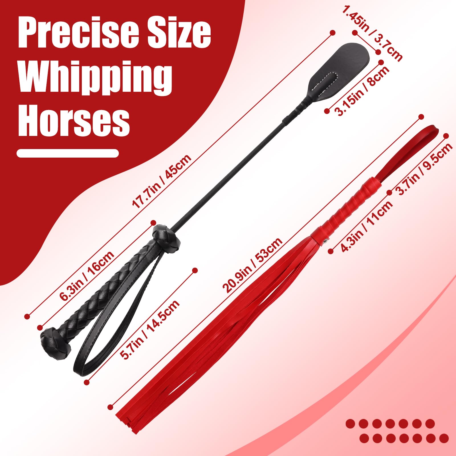 Zhaoyao 2P Riding Crop for Horses, Horse Whip of 18in and 21in with Different Flexibility Lightweight Leather Whip for Comfortable and Convenient Use in Multiple Scenarios