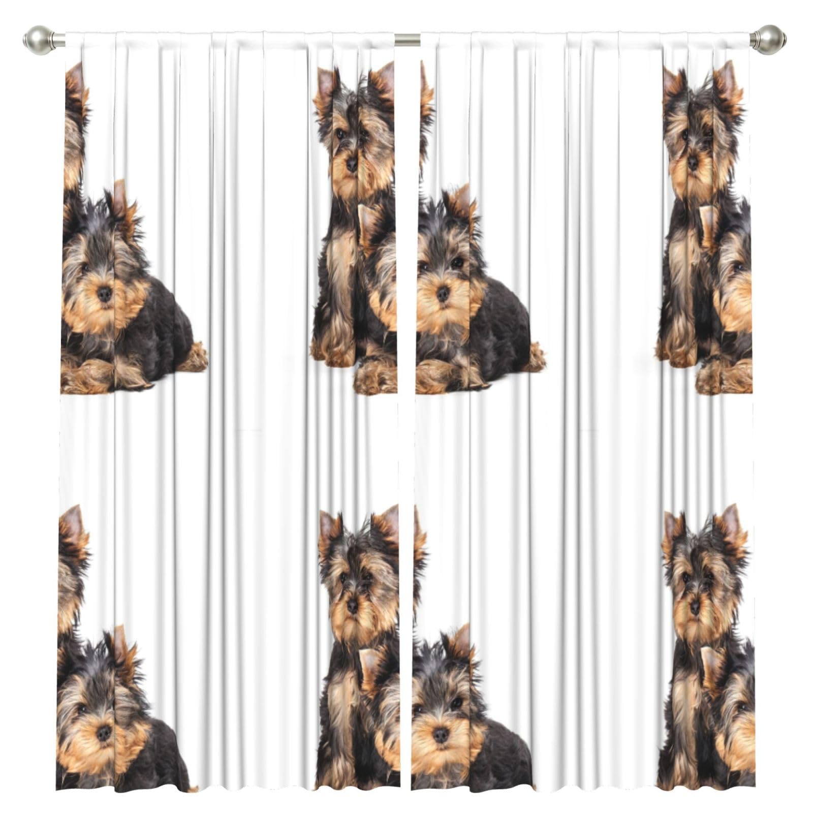 InOmak Two Yorkshire Terrier Puppies, 2 Panels Window Curtains 52 x 84 Inch Blackout Curtains for Living Room Bedroom