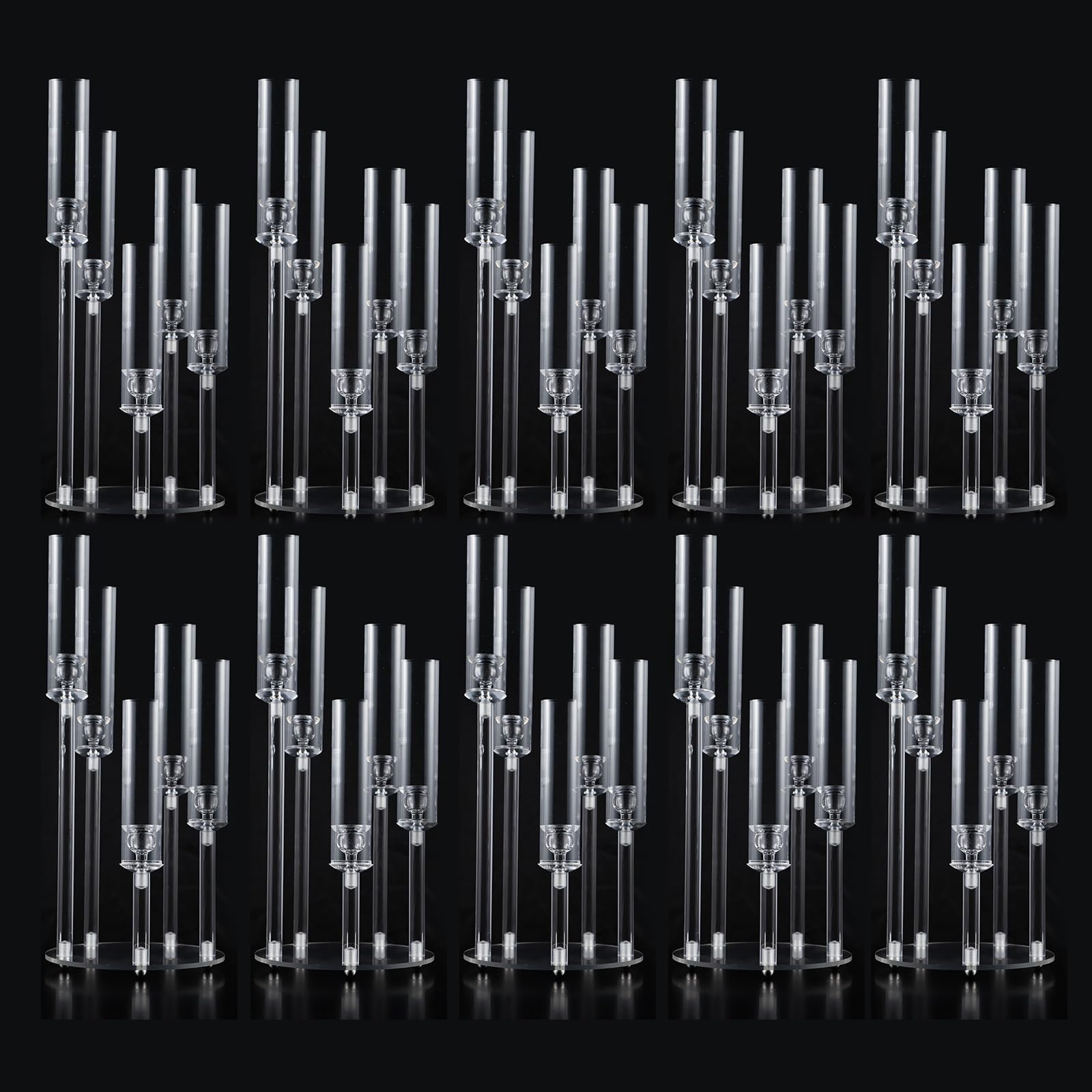 Photo 1 of 10Pcs Acrylic Candelabra Centerpieces for Wedding,5 Arm Clear Candelabra Table Centerpiece Acrylic Candle Stick Holders with Removable Lampshade for Party Easter Fireplace Decor Fit 0.8 LED Candle