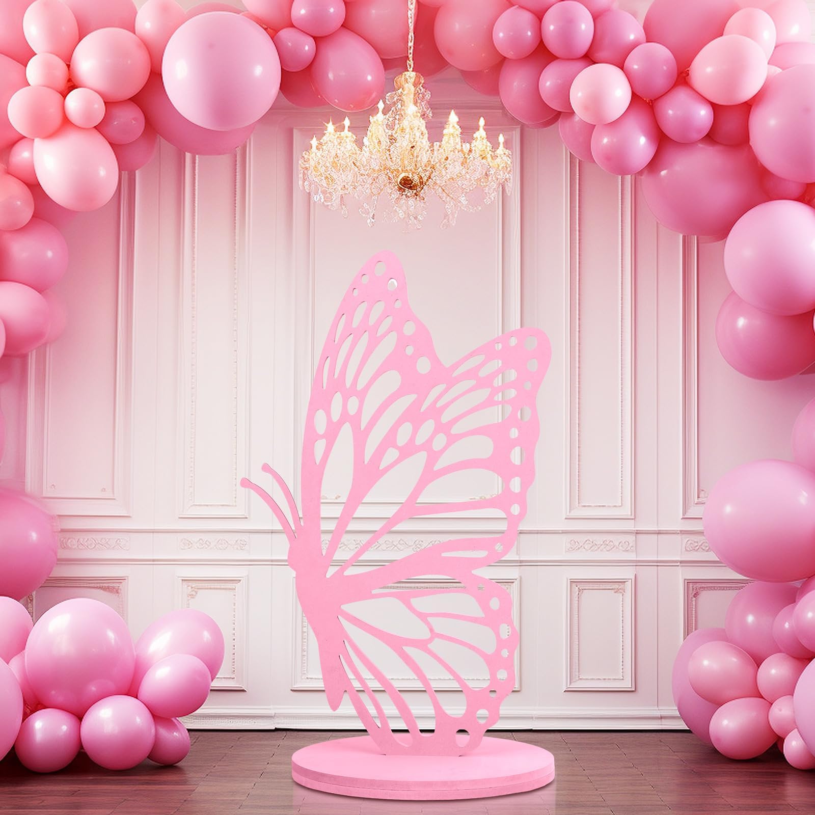 3ft Wood Butterfly Prop Large Butterfly Wings Cutout Standing Backdrop Princess Prop Decoration for Baby Shower Birthday Party(Pink)