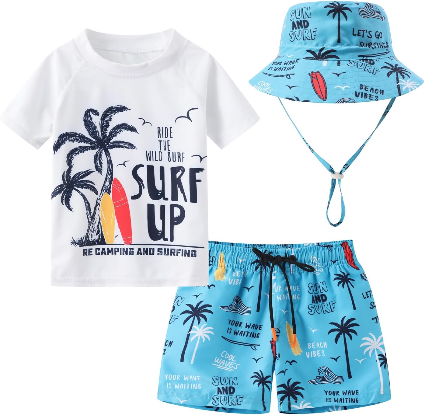 Toddlers Baby Boys' 3-Piece Swimsuit Trunk Rashguard Set and Sun Hat Swimwear Bathing Suit UPF 50+