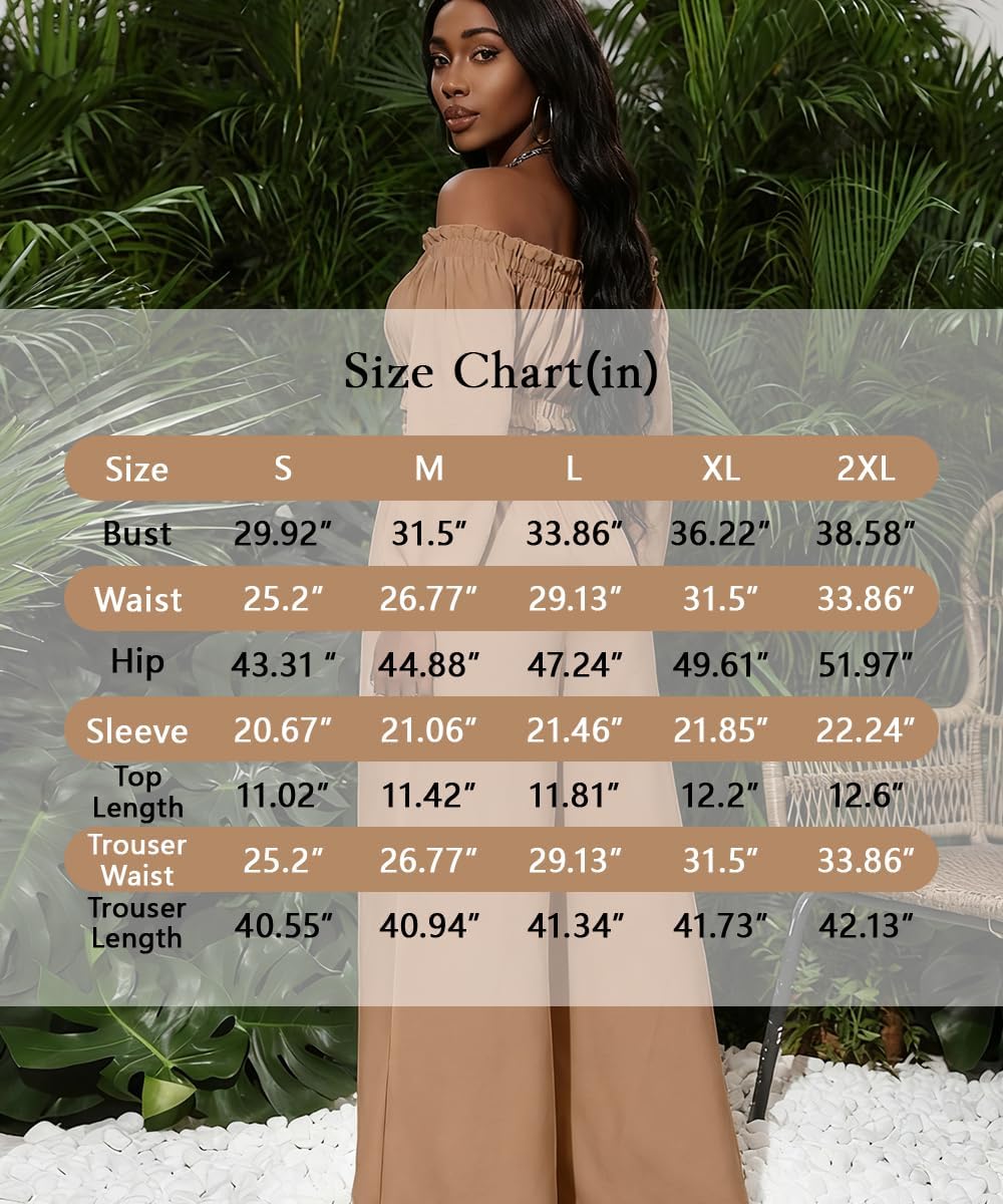 Two Piece Sets For Women Going Out Long Sleeve Off Shoulder Crop Top Wide Leg Pants Set Vacation Birthday Party Outfits - Image 7