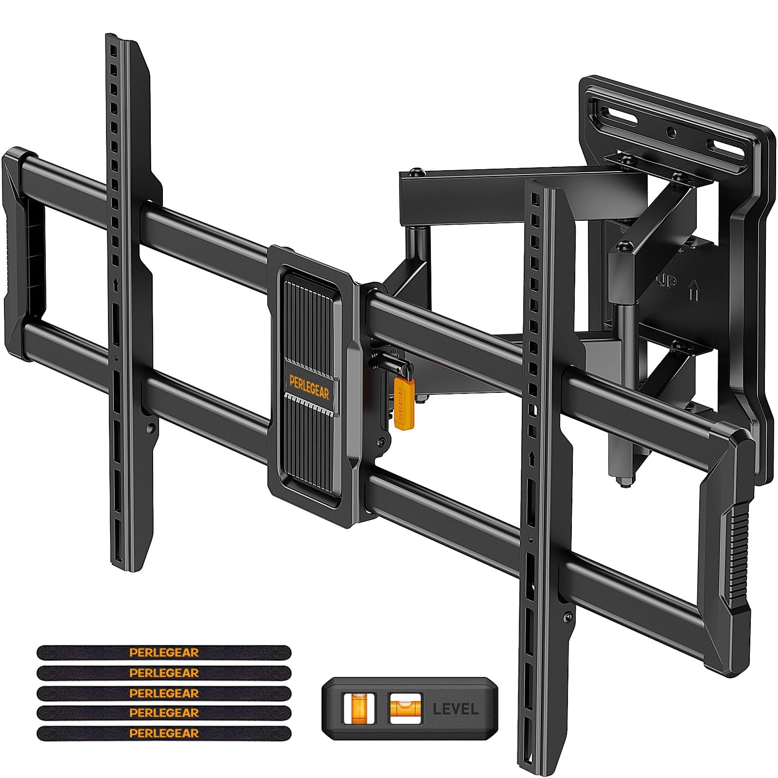 Perlegear Support Mural TV Orientable pour écrans 42-86 Pouces Jusqu'à 60 kg, Bras Television Mural Mouvement pour écrans Plats/Courbés, Inclinaison sans Outil, Max. VESA 600 x 400mm