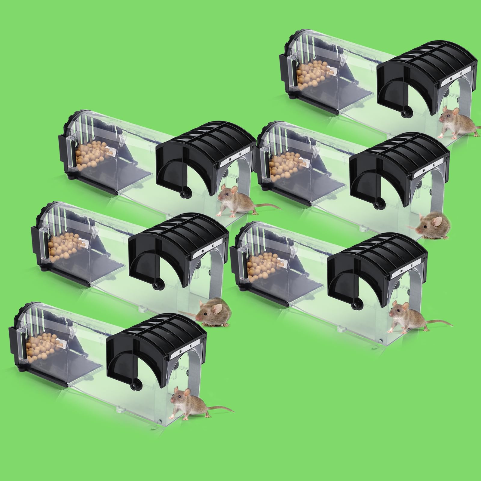 6 Pack Humane Mouse Traps For Indoors, Live Mice Traps, Multi-Catch, Touchless Release, Easy To Set Up, Improved Sensitivity Mouse Traps Fast, Comes with 2 Cleaning Brushs and Instruction Manual