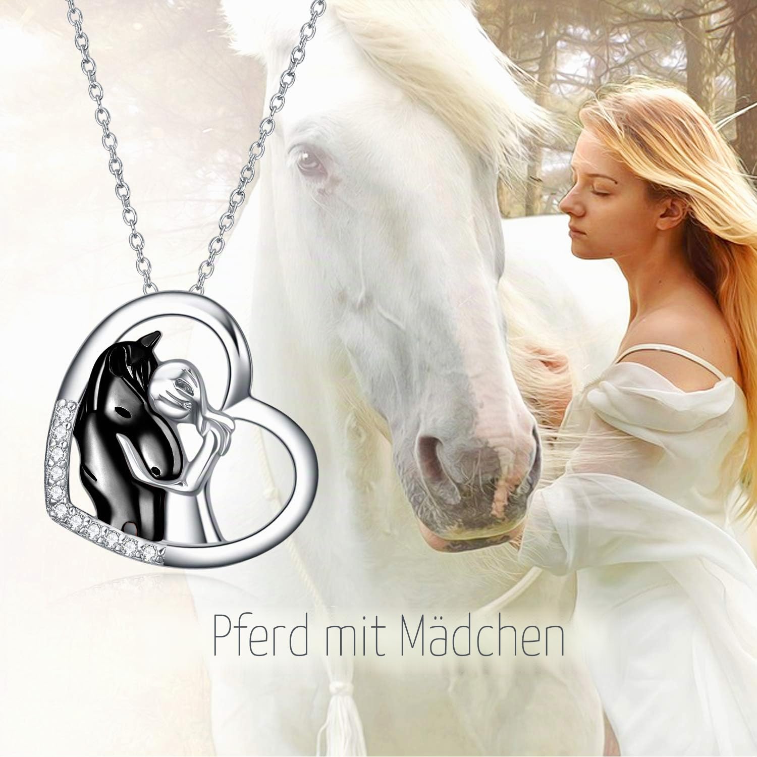 YFN Halskette mit Pferde-Anhänger, 925er Sterlingsilber, Geschenk für Mädchen und Frauen