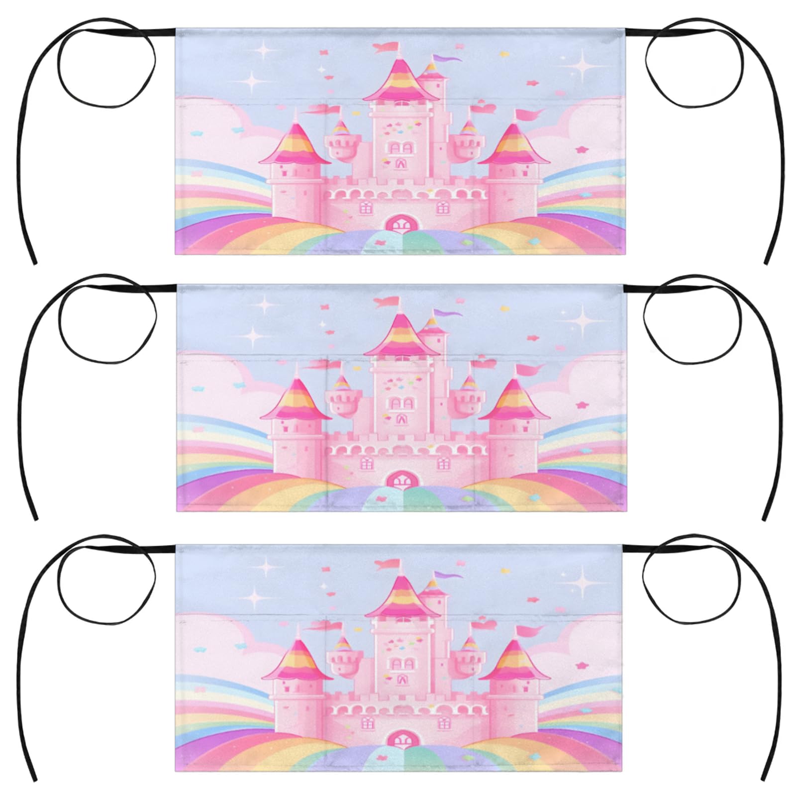 Cartoon Castles Server Aprons with 3 Pockets Oil-proof Half Aprons Restaurant Bistro Cafe Bars Waitress Waiter Wasit Apron for Women Men 3 Pcs