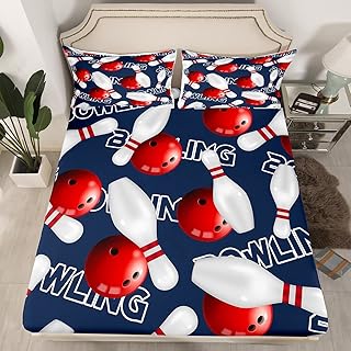 Erosebridal Bowling Party Fitted Sheet Full Size Bowling Ball Bed Sheets for Boys Girls Sport Gaming Bedding Bowling Print Bedspread Cover Kids Teens Sports Themed Room Decor Bed Cover 3pcs