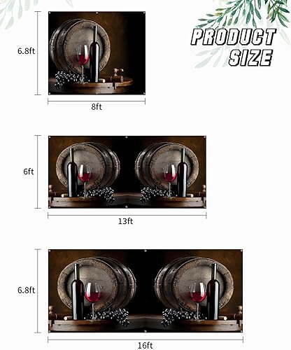 Miniatura 6 de Red White Wine Glasses Garage Door Decorations, Wooden barrel Art Garage Door Banner Cover with Grommets, Garage Door Mural Backdrop Decoration for