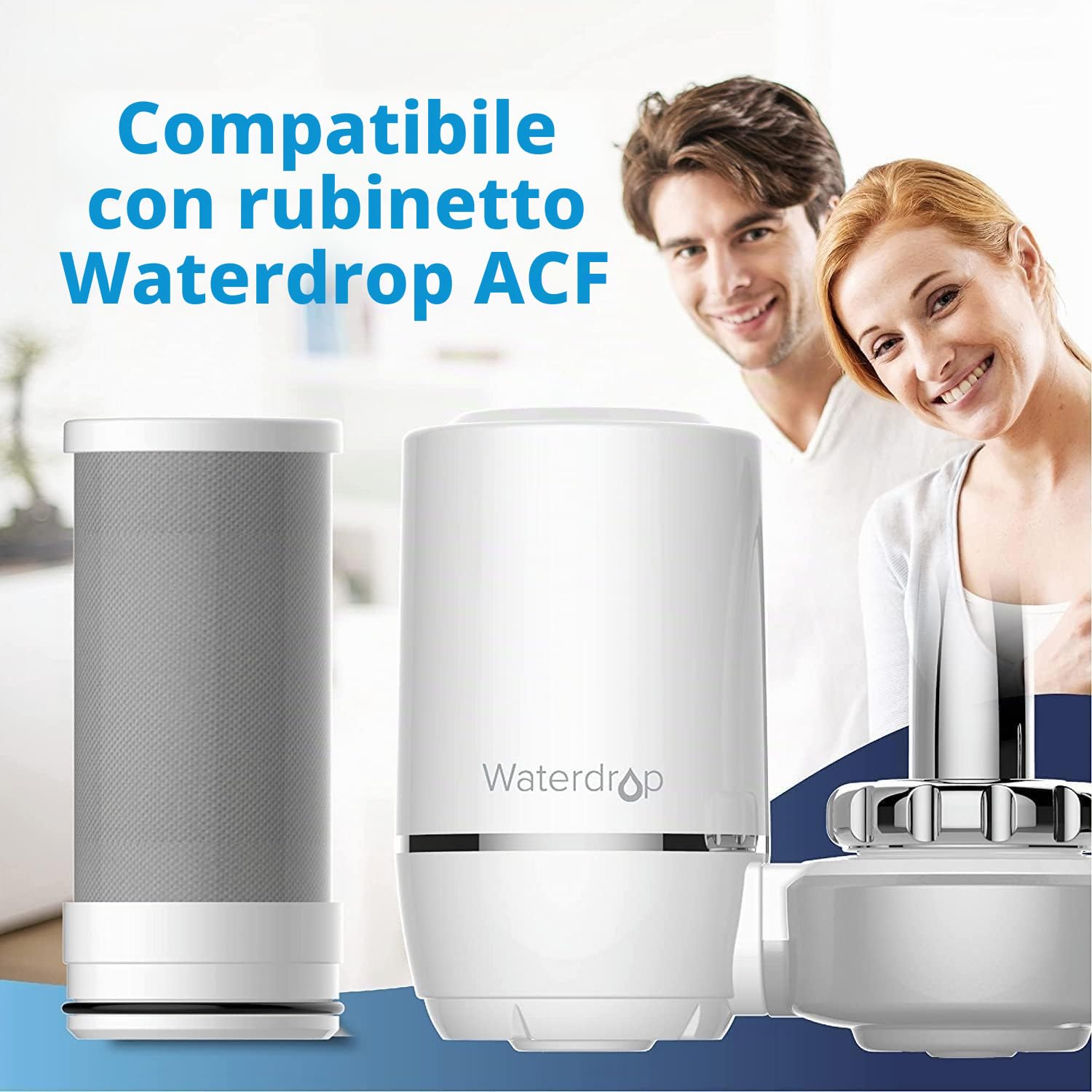 Waterdrop WD-FF-01A, filtro di ricambio per acqua WD-FC-01, WD-FC-02, WD-FC-04, riduce cloro, sapore e odore, dura fino a 9 mesi (confezione da 3)