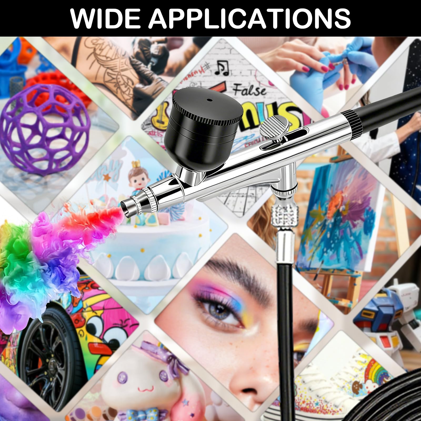 Set Airbrush con Compressore, 5 Ugelli e Accessori, Regolazione della Pressione a 3 Livelli (fino a 60 PSI), per Modellismo, Pittura Murale, Nail Art, Trucco, Decorazione di Torte