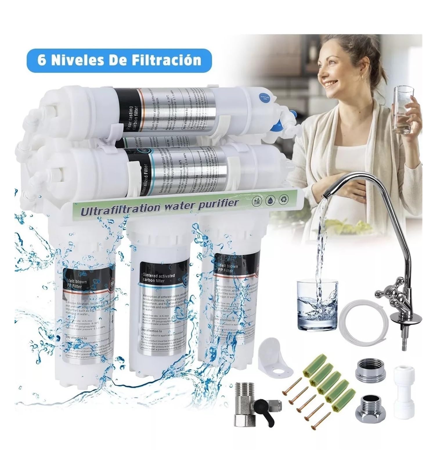 Filtro de agua, Purificador de agua de ultrafiltración for cocina doméstica con grifo Purificador de agua de grifo de bebida directa, de filtro de agua Rendimiento superior para producir agua limpia y
