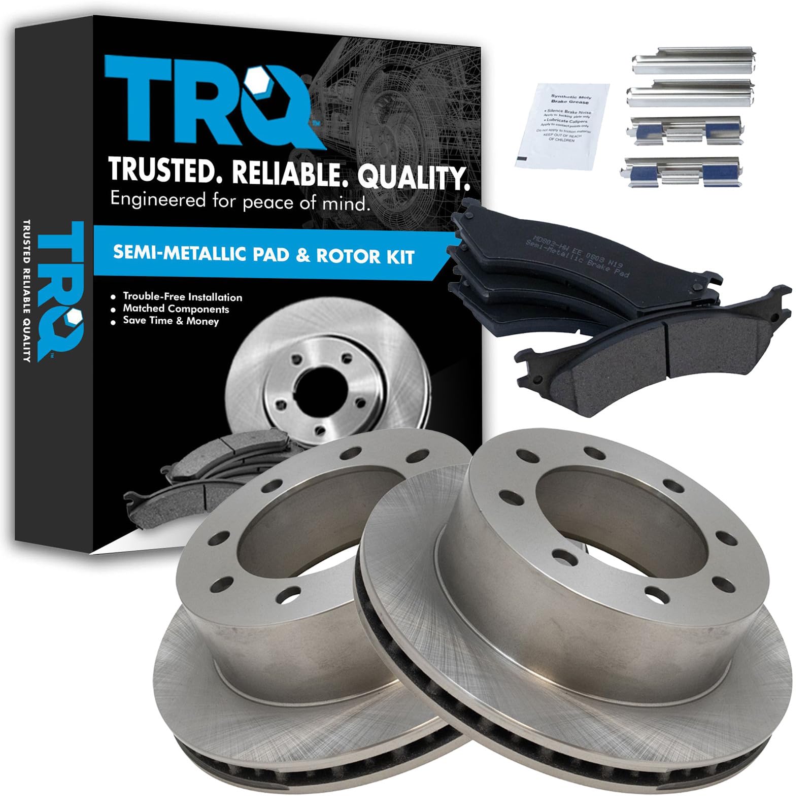 TRQ Rear Brake Pad and Rotor Set Semi Metallic Rotors