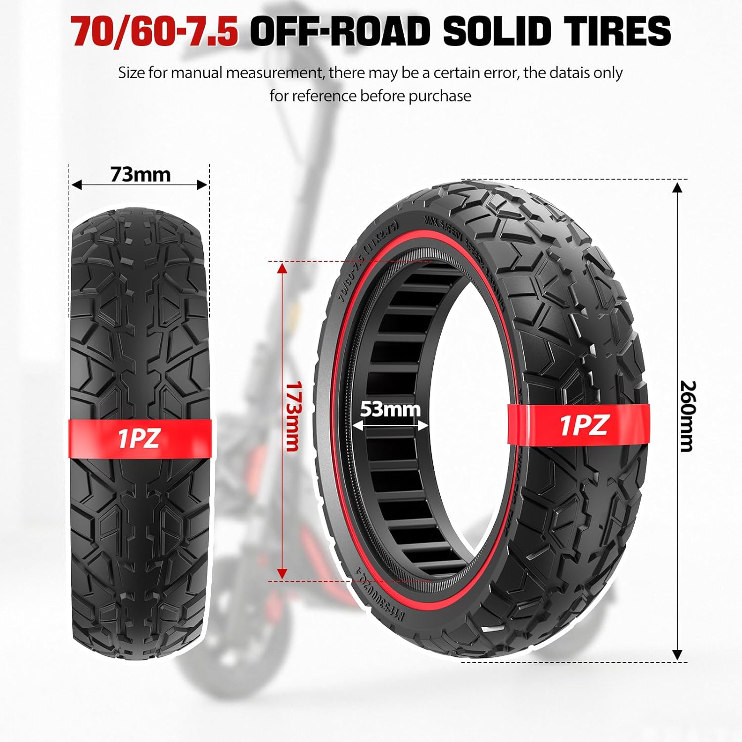 1PZ OFZ-S8G 70/60-7.5 Off-road Solid Tire 11 inch Scooter Tubeless Solid Tire Replacement for Ninebot Max G3 ZT3 ZT3 Pro Electric Scooter