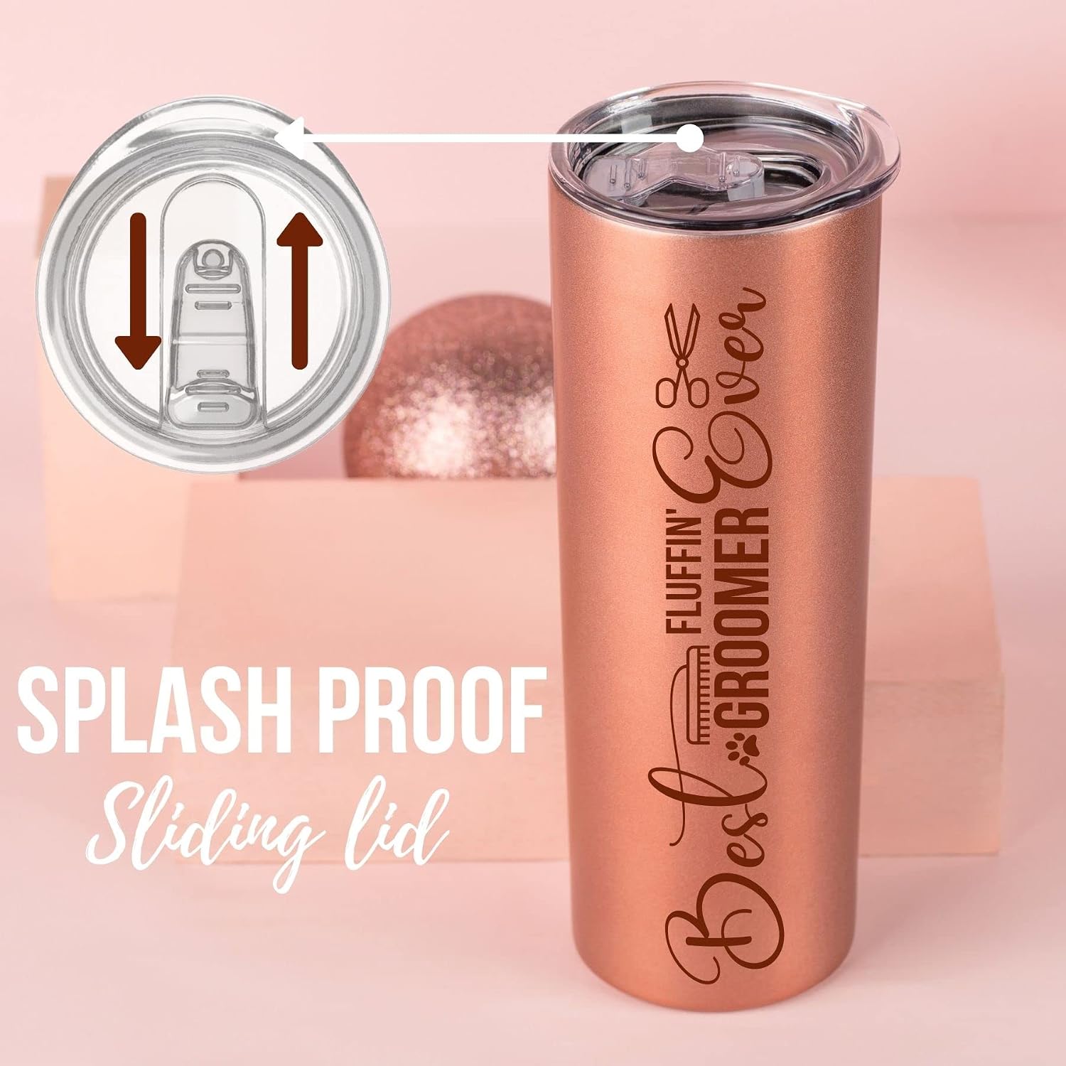 Onebttl Dog Groomer Gifts for Women, Best Dog Groomer Ever, Gift for Women Dog Lover, Coworkers, Sisters, 20oz Skinny Tumbler, Rose Gold