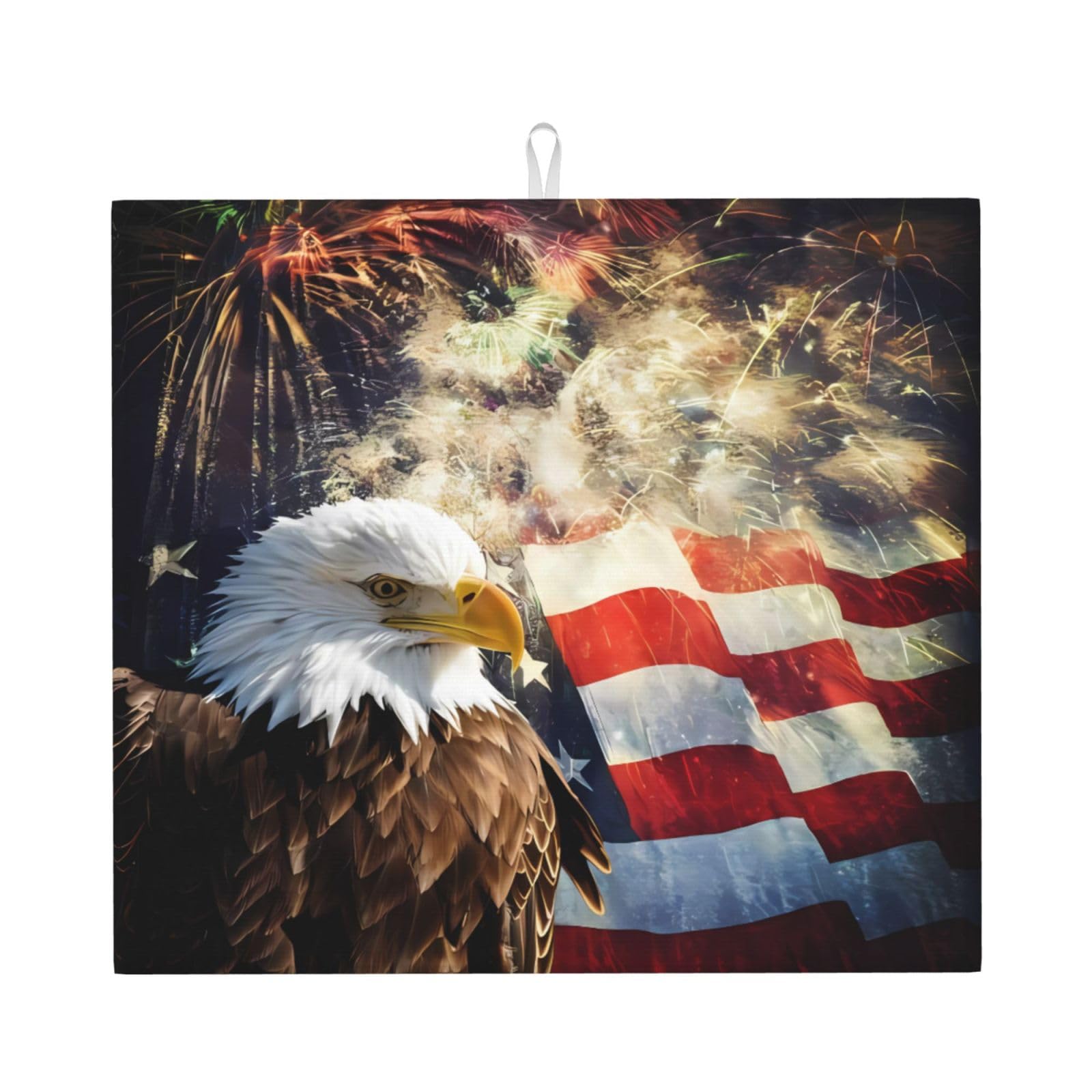 Yyhwhjde Black American Flag Fire Eagle Prints Kitchen Drying Mat – Absorbent Dish Throw For Countertop, Non-Slip Layer With Vibrant Prints, Ideal For Housewarming