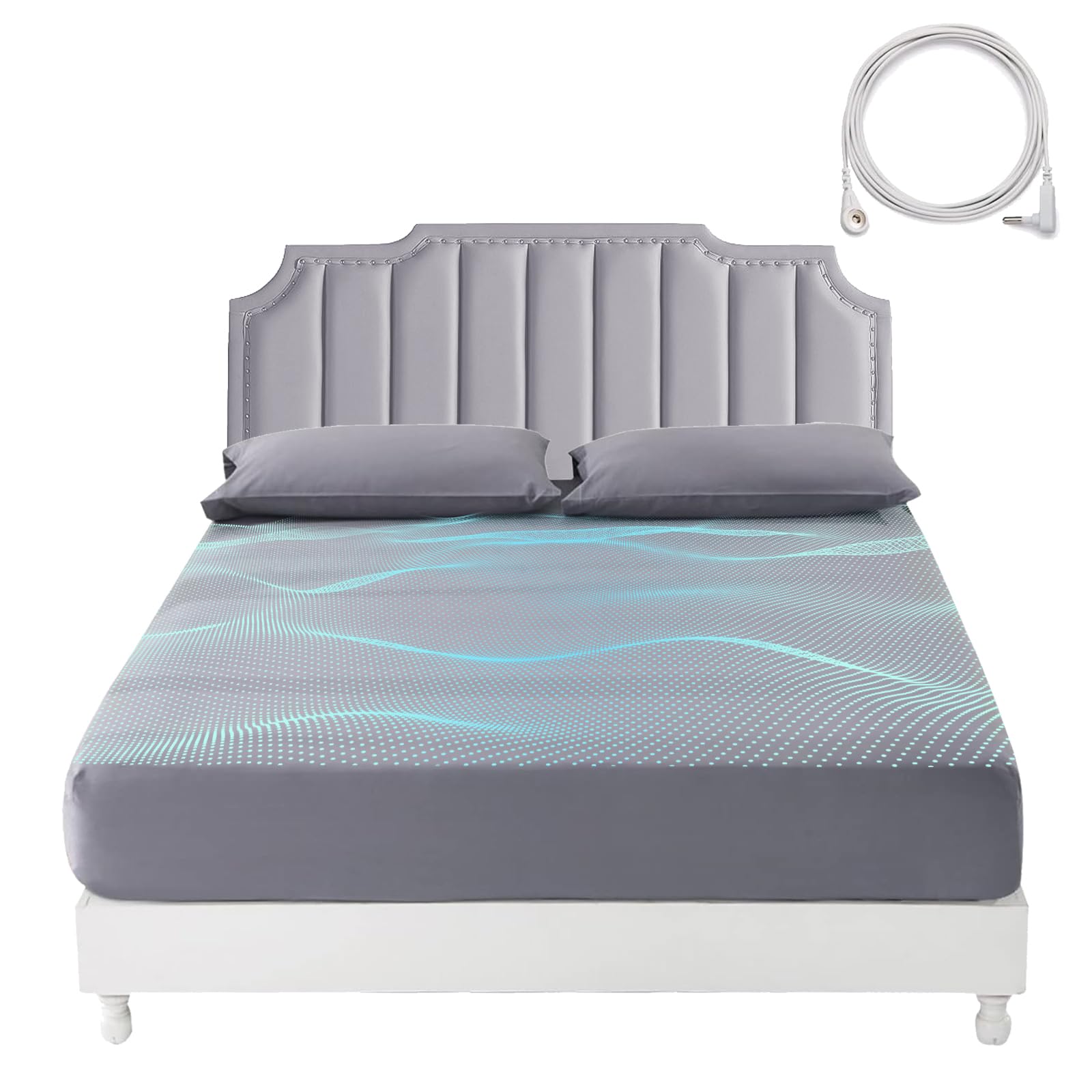 Grounding Fitted Sheet for Earthing Queen Size, Earth Connected Bedding Sheet with Grounding Conductive Cord, Ultra Soft Cotton, Improved Sleep, Pain Relief, Energy, Inflammation