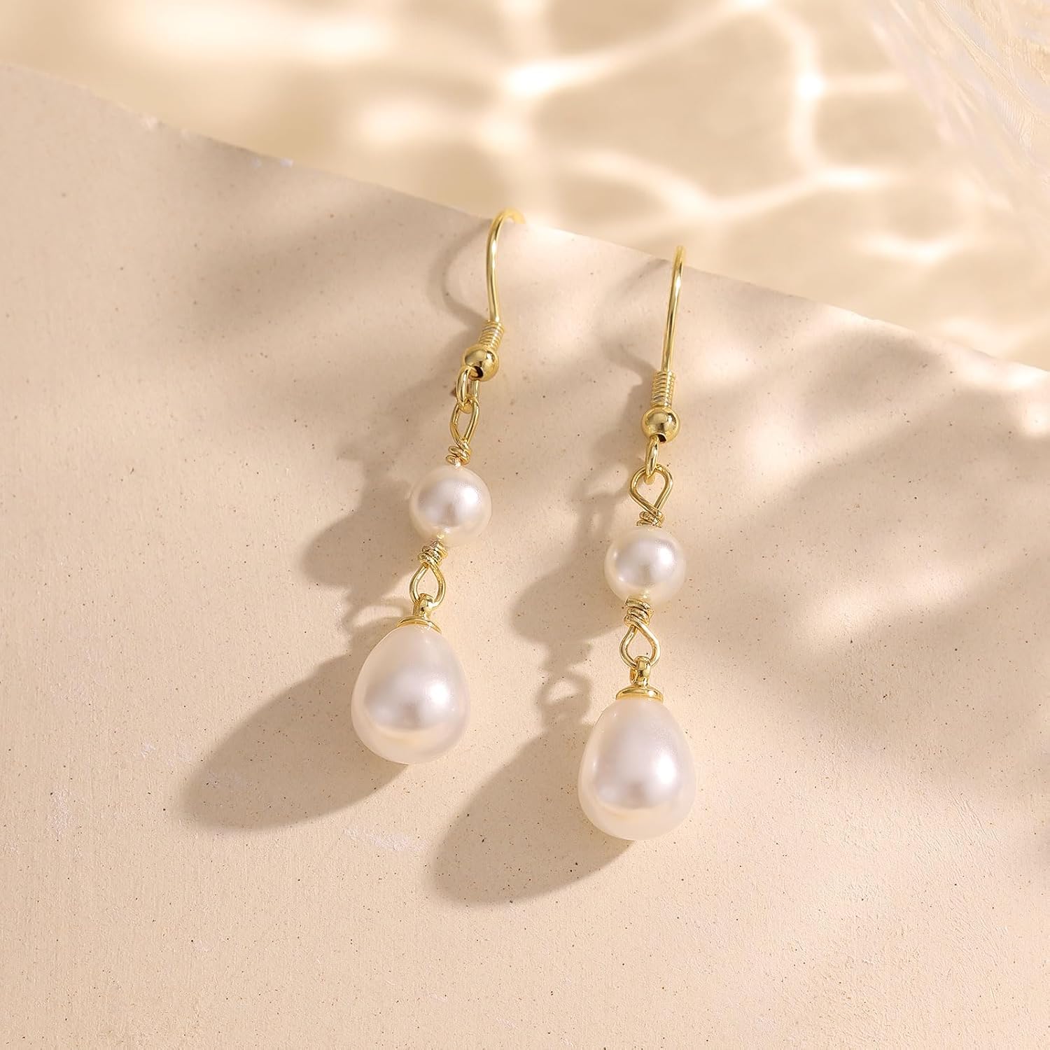 925 Sterling Silver Pearl Earrings,14K Gold Plated Dainty Pearl Drop Simple Wedding CZ Dangle Dangling Cute Stud Earrings for Brides Earrings for Women Gifts Wedding Pearls Earring Formal Jewelry - Image 5