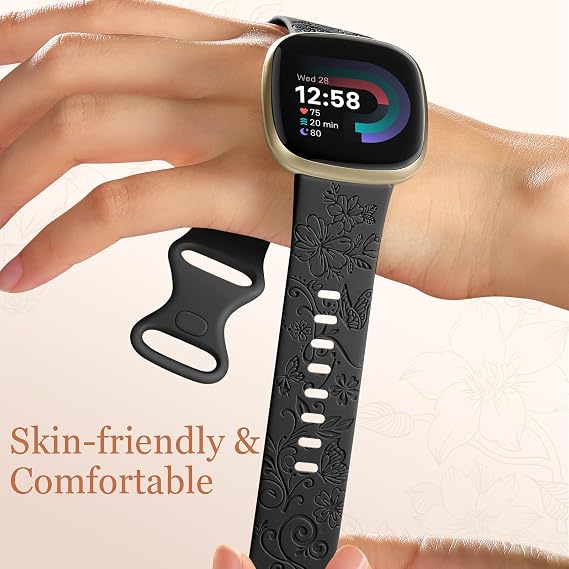 Getino 刻印入りバンド 女性用 Fitbit Versa 4 バンド Versa 3 バンド & Fitbit Sense 2 バンド/Sense バンド レディース ソフト花柄 スポーツアクセサリー Sense/Sense 2/Versa 4/3スマートウォッチ用