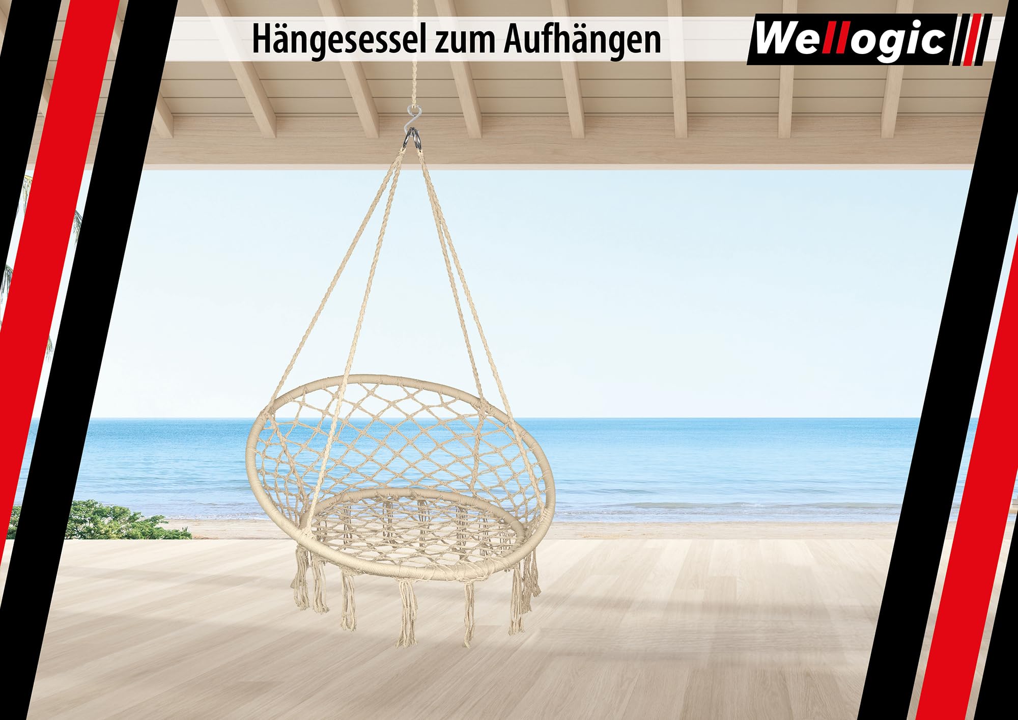 Hängesessel Wetterfest bis 150 kg – Indoor & Outdoor Hängestuhl – Hängeschaukel mit 4-Seil-System & Stahlringen – Hängekorb für Balkon, Garten & Wohnzimmer – Robust & Komfortabel