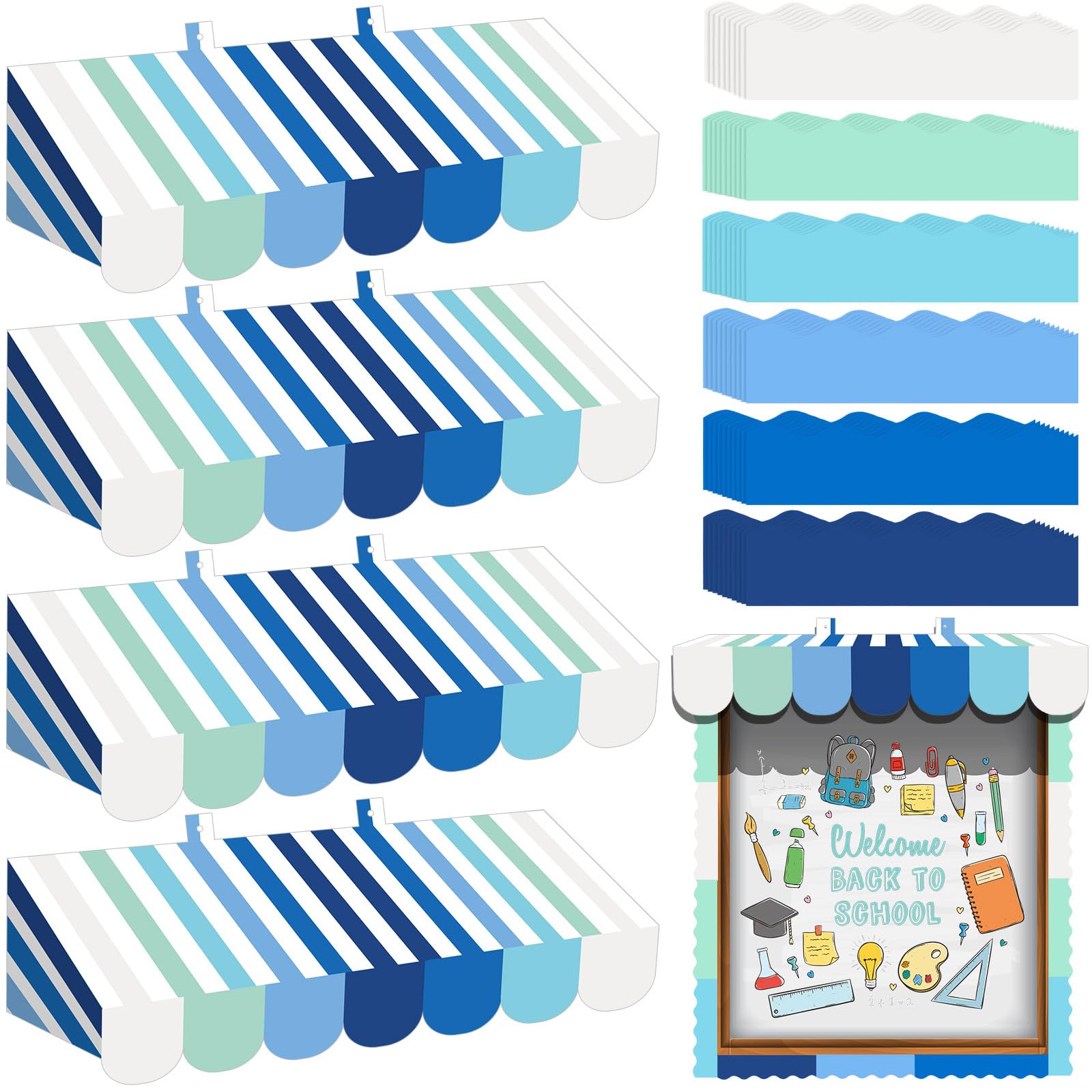 TaoBary 4 Pcs Circus 3D Awning Decorations and 59 ft Bulletin Board Border Trim for Classroom Back to School Supplies Carnival Circus Party Favors