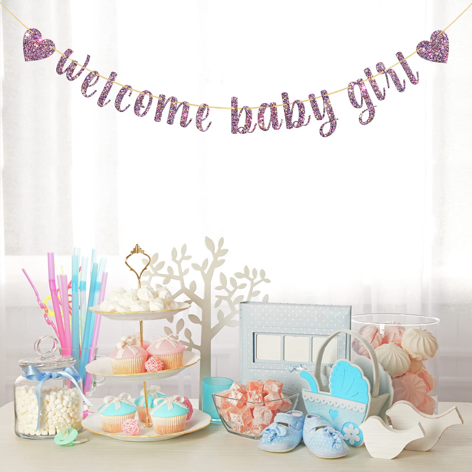 Banner Chá De Bebê Menina AIBIIN - 250x50cm, Tema Flores, Cor De Rosa