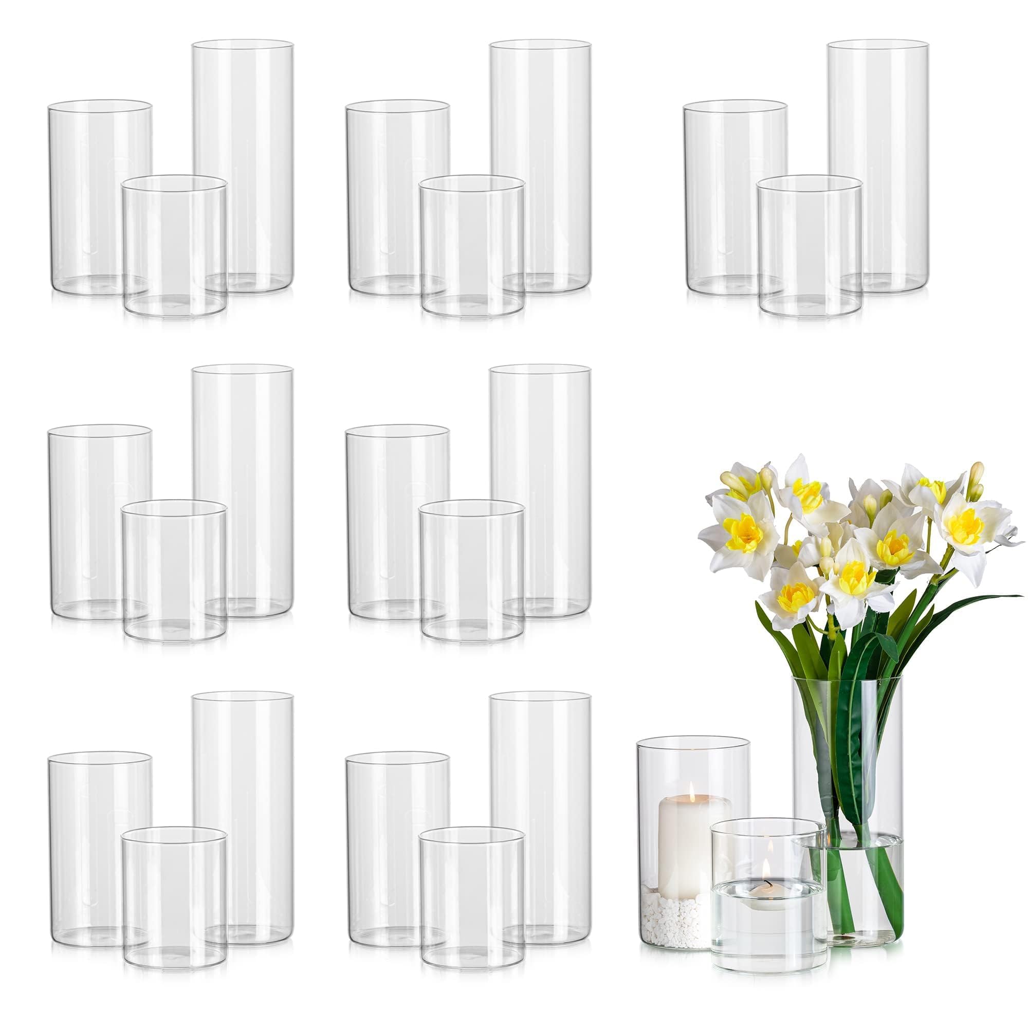 Glasseam Wazon cylindryczny na kwiaty, przezroczyste szklane wazony, zestaw 24 sztuk, nowoczesny wazon na kwiaty, dekoracyjny wazon na stół weselny, centralne elementy, wazony huraganowe na świece