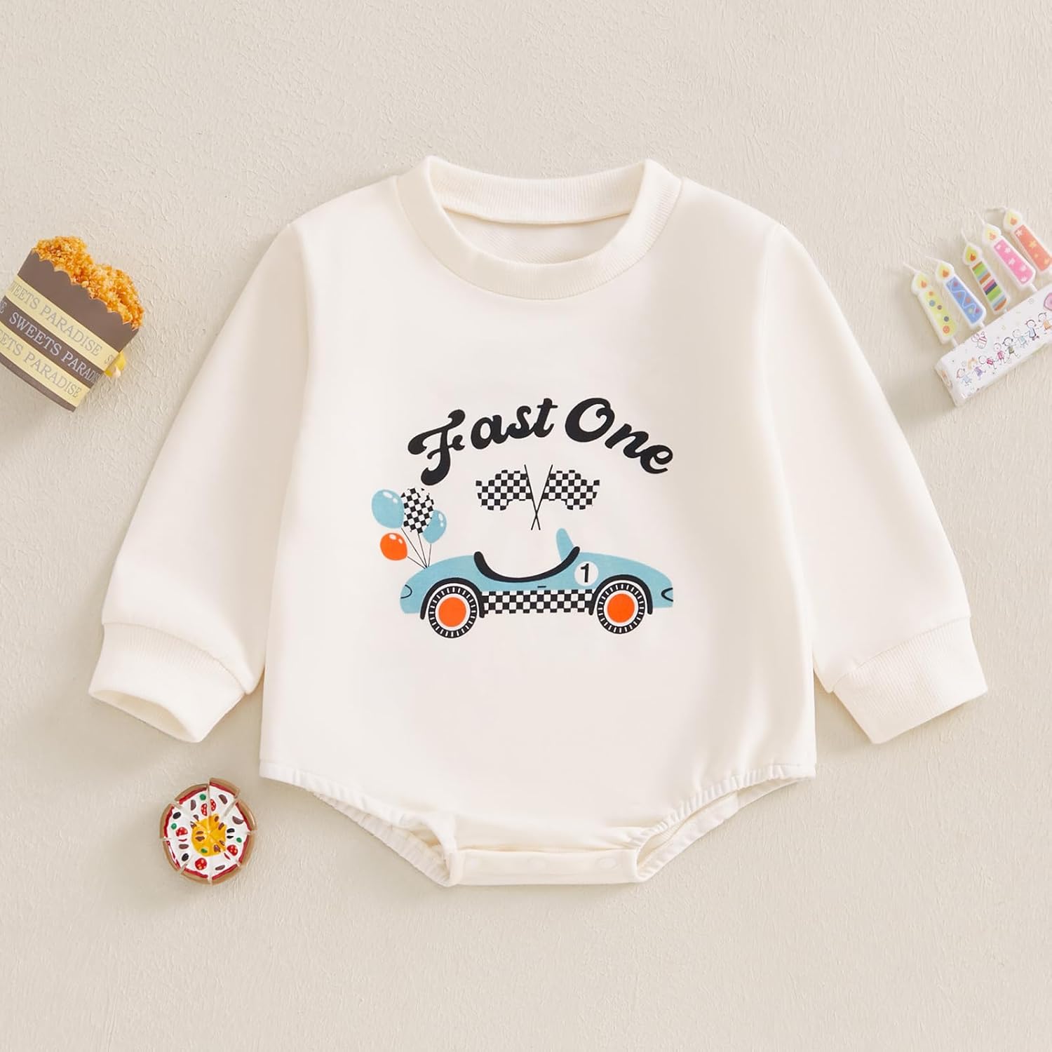 KMBANGI First Birthday Baby Boy Girl Clothes Fast One Race Car Romper Bubble Sweatshirt Top 1st Birthday Cake Smash Outfit - Image 2