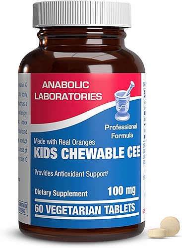 Tabletas masticables de vitamina C para niños, 100 mg de vitamina C con sabor natural a naranja, 60 tabletas vegetarianas para apoyo antioxidante,