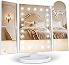 HUONUL Makeup Mirror Vanity with Lights, 2X 3X 10X Magnification, Touch Control, Trifold Mirror, Dual Power Supply, Gifts for Women, Wife, Mom, Teengirls(White)