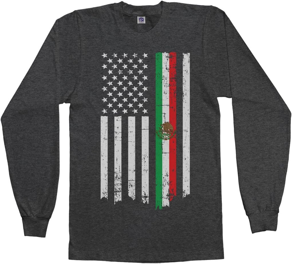Threadrock Men's Mexican American Flag Long Sleeve T-Shirt
