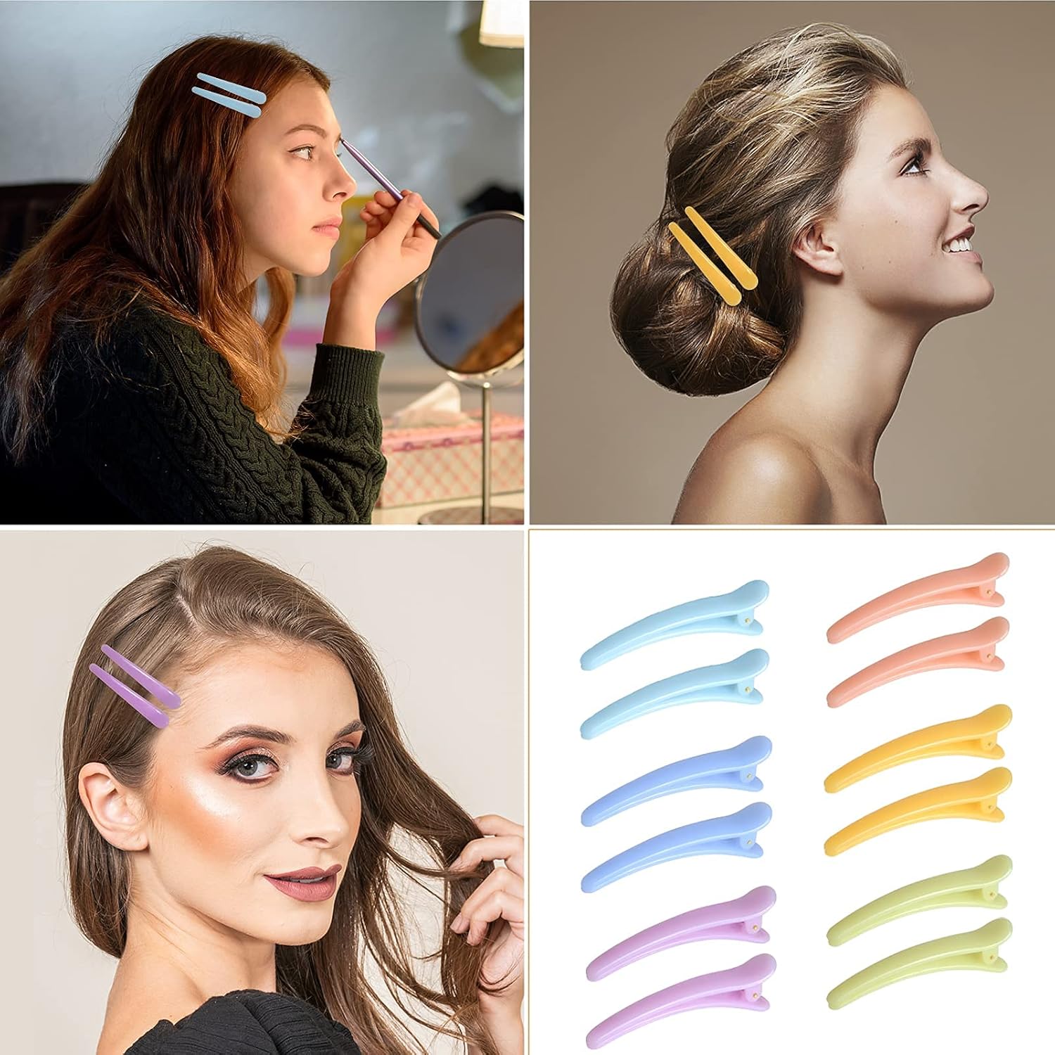 Beatiiwin Hair Claw Clips – 6 PCS Acrylic Rectangular Hair Claw Clips with 12 PCS Non-Slip Colorful Duckbill Hair Clips for Thin Hair, Perfect Hair Accessories for Women and Girls. : Beauty & Personal Care