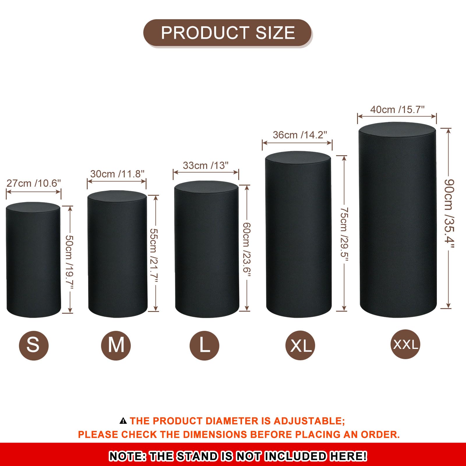 QUARKZMAN Lot de 5 Housses de Socle Cylindrique en Spandex Noir, Housse de Socle pour Décoration de Fête Mariage Anniversaire, Contient uniquement les Housses Cylindriques (Tissu Élastique)