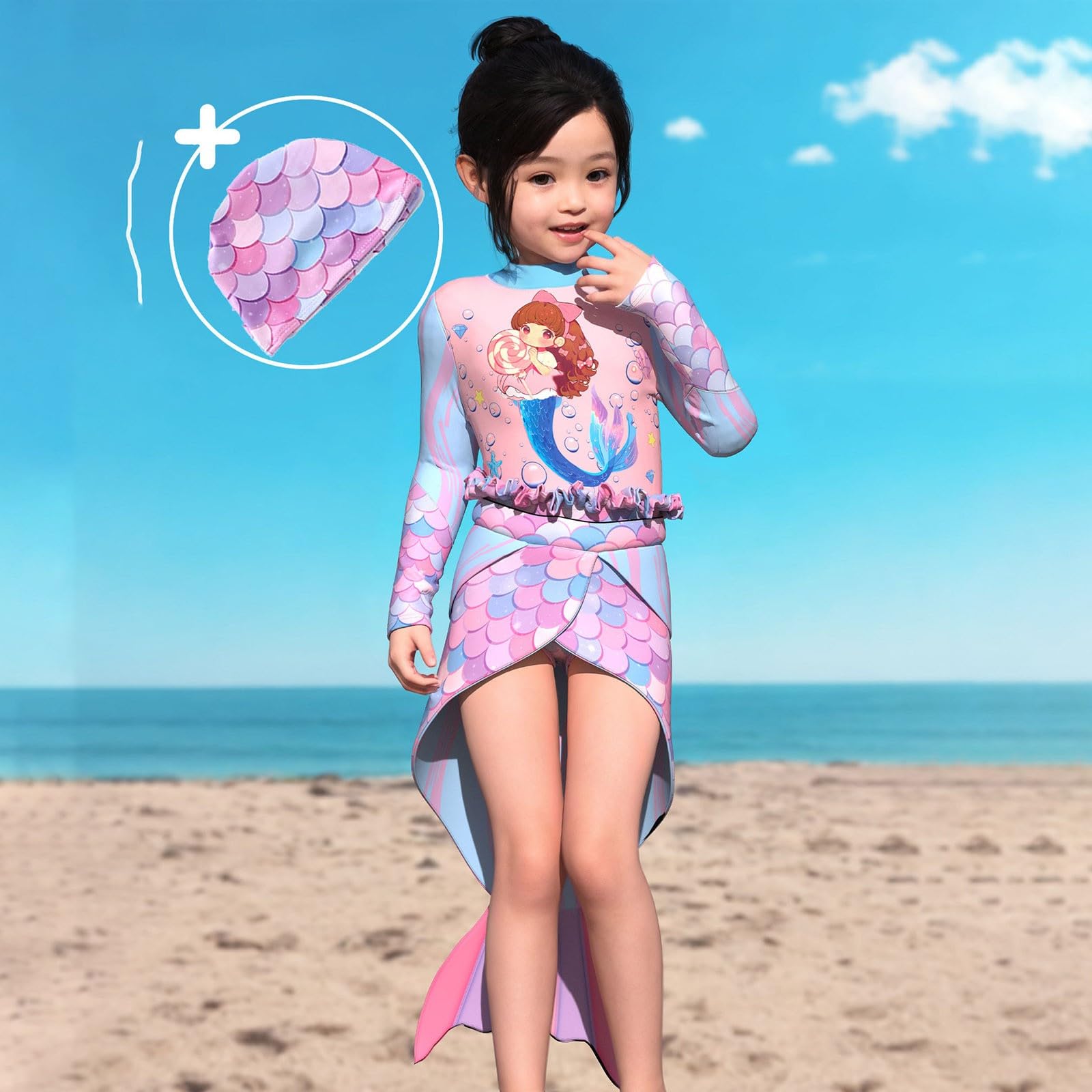 MäDchen Sunny - Bañador para niña con falda fluida y aleta extraíble para piscina, playa y juegos acuáticos