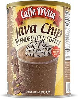 Caffe D'Vita Java Chip Latte Blended Ice Coffee - Java Chip Frappe Mix, Blended Iced Coffee Mix, Gluten Free, Low Fat, No Cholesterol, No Hydrogenated Oils, No Trans Fat, Kosher-Dairy - 3 Lb Can
