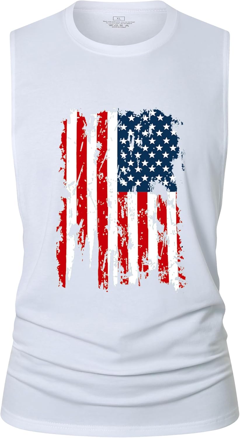 Men's Workout Tank Tops Sleeveless Gym Muscle Tee Graphic American Flag Shirt