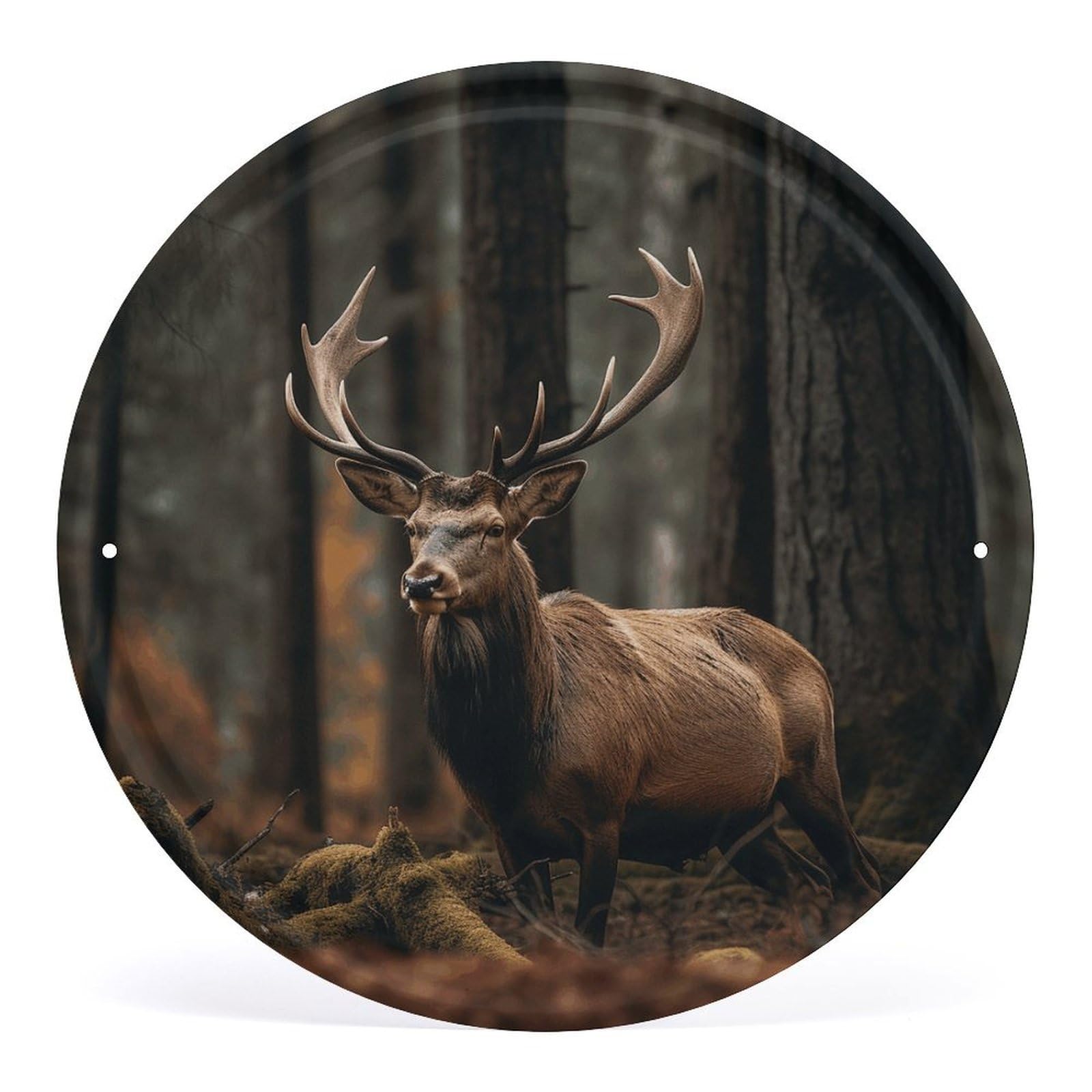 Fodpand Style Elk In The Grove Round Wall Art Hanging Decorations, Wall Decor Modern Minimalist Artwork, Tin Sign Hanging Picture For Living Room, Bedroom, Office, Hallway, 11.8X11.8 Inch