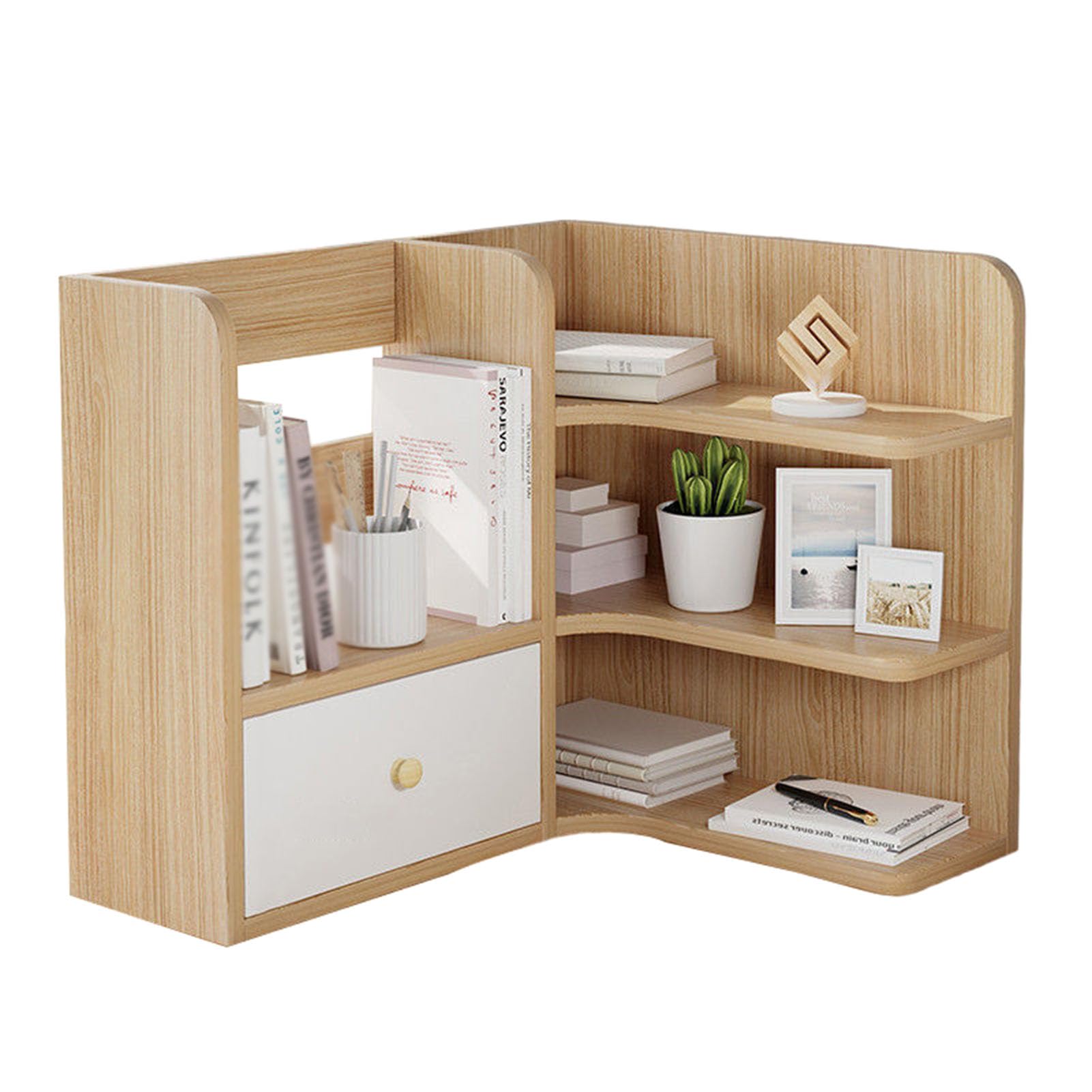 OLSKFUH Fashionable Corner Desktop Organizers And Storage, Multi-Function Free Standing Shelves Wood Countertop Hutch Bookshelf For Offices, Bedrooms, Kitchens And Living Rooms,B-brown-70CM