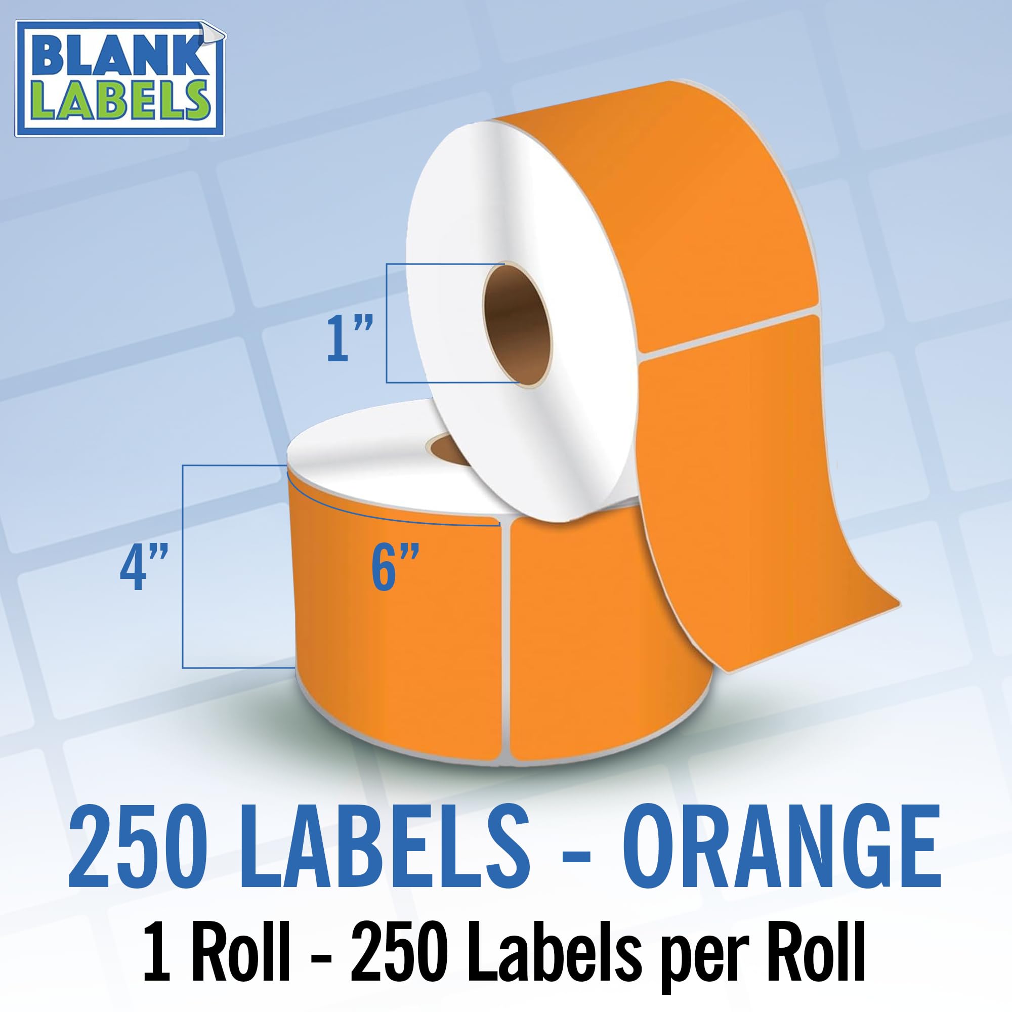 Blank Labels Thermo-Versand-Etiketten, 10,2 x 15,2 cm, Orange, Pastellfarben, 1 Rolle mit 250 Stück, kompatibel mit Zebra Druckern 2844 ZP-450 ZP-500 ZP-505 Versandetiketten, insgesamt 250 Stück