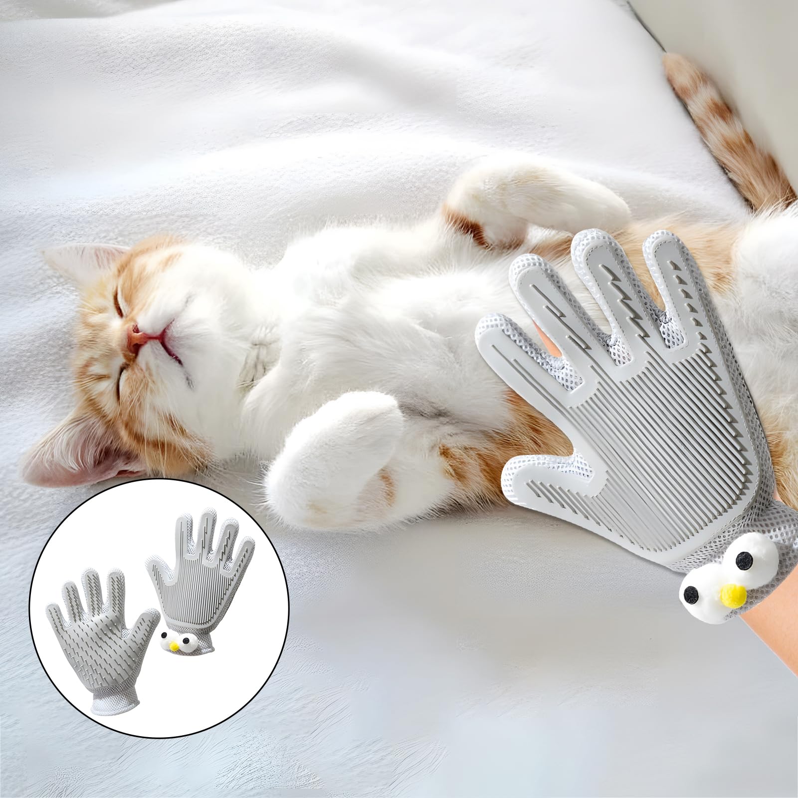 Gants de toilettage 2 en 1 pour animal domestique - Brosse pour chat et chien - Gant de massage pour épilation des poils d'animaux domestiques - Nettoyage des poils des deux côtés (gris/1 pièce)