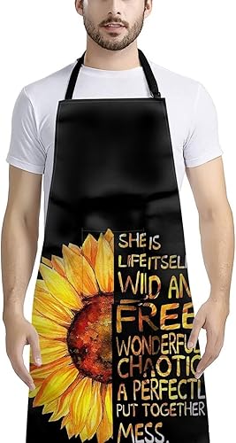 Miniatura 2 de LJMKZJN Delantal ajustable con patrón de girasoles de amor, resistente al agua, con 1 bolsillos