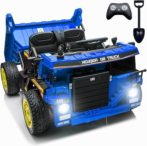 NEWQIDA Camión volquete de 24 V, automóvil eléctrico para niños con control remoto, vehículos de construcción con cama volquete eléctrica, pala,