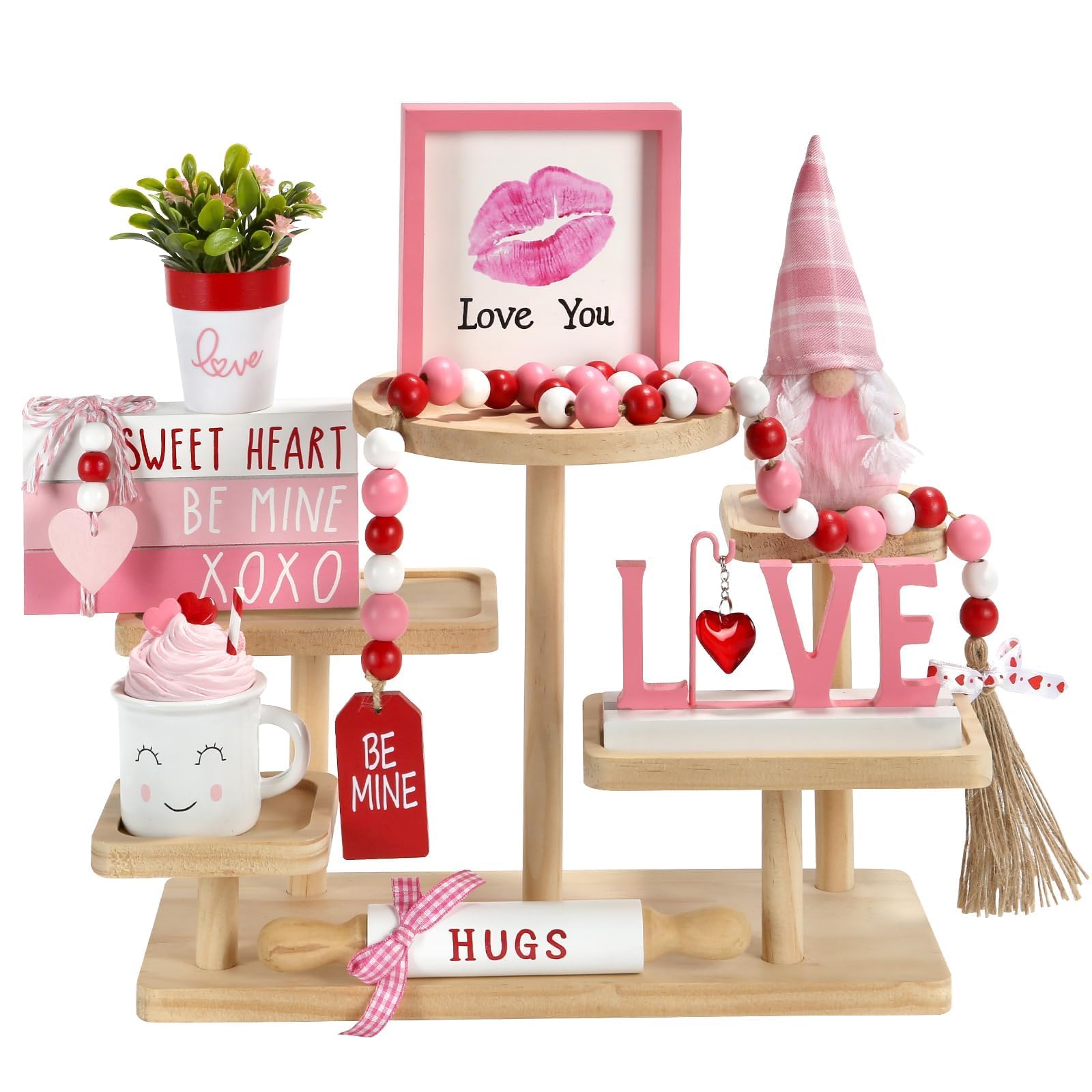 Pink Valentine Day Tiered Tray Decor