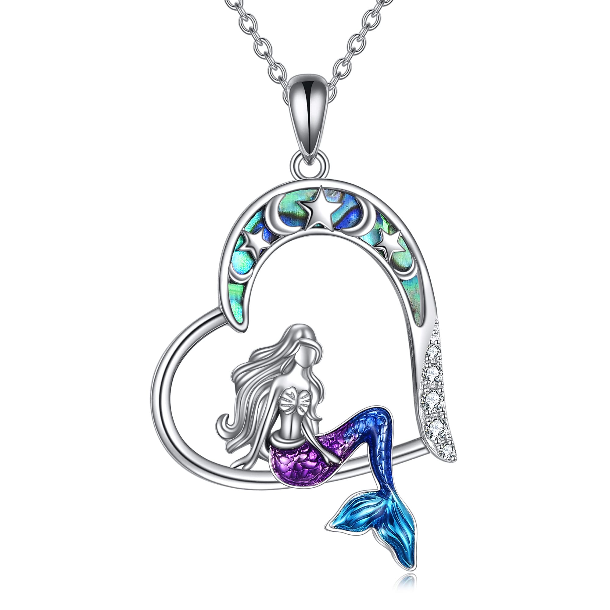 YAFEINI Collar de Sirena para Mujer de Plata de Ley con Colgante de Estrella de Luna Joyería de Sirena Regalo para Mujeres y Niñas