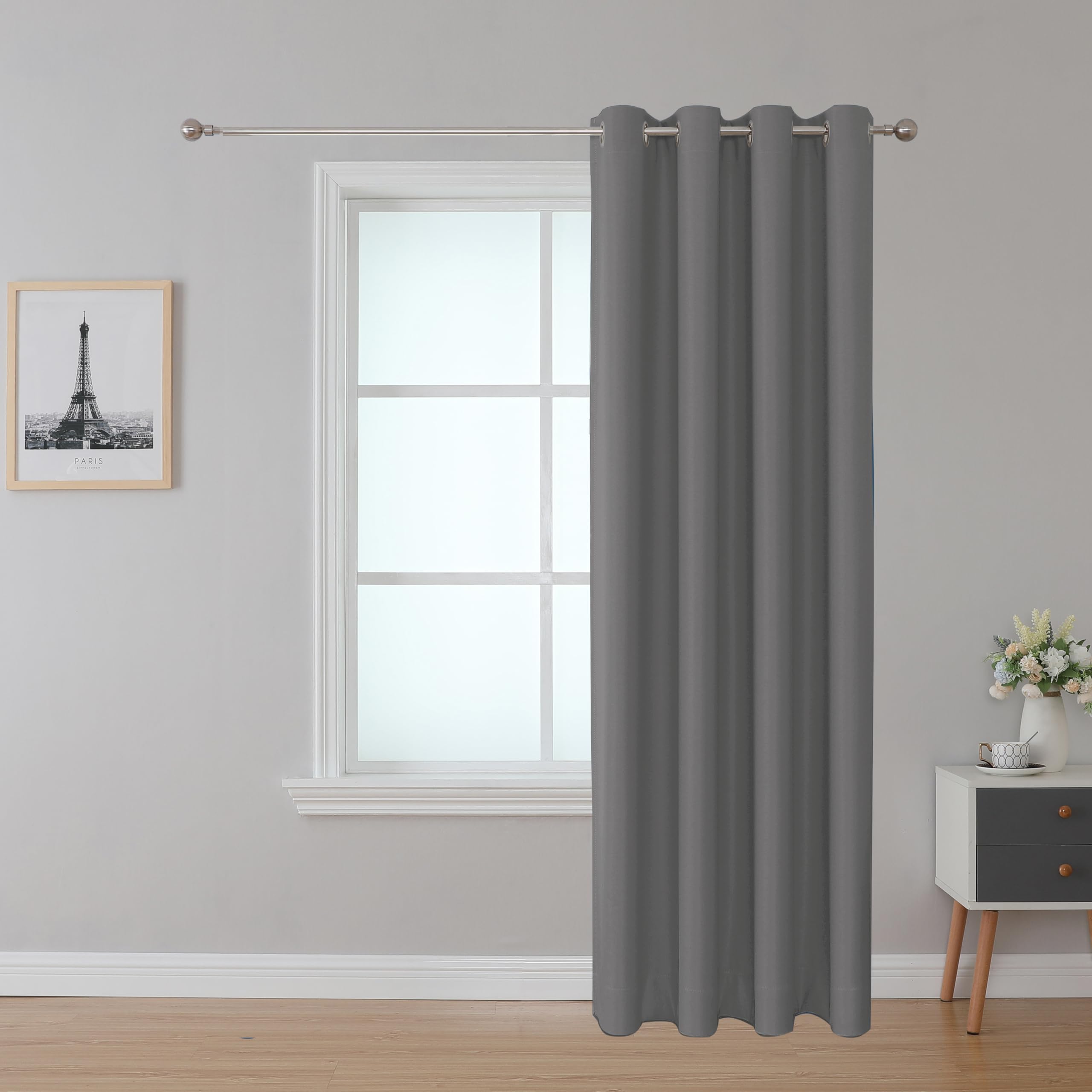 Upcortinassi Fire Retardant Blackout Curtain, Grommet Top, NFPA 701 Certified Flame Resistant for Classroom/Dorm Room, 1 Panel, Grey, 52x84 Inch