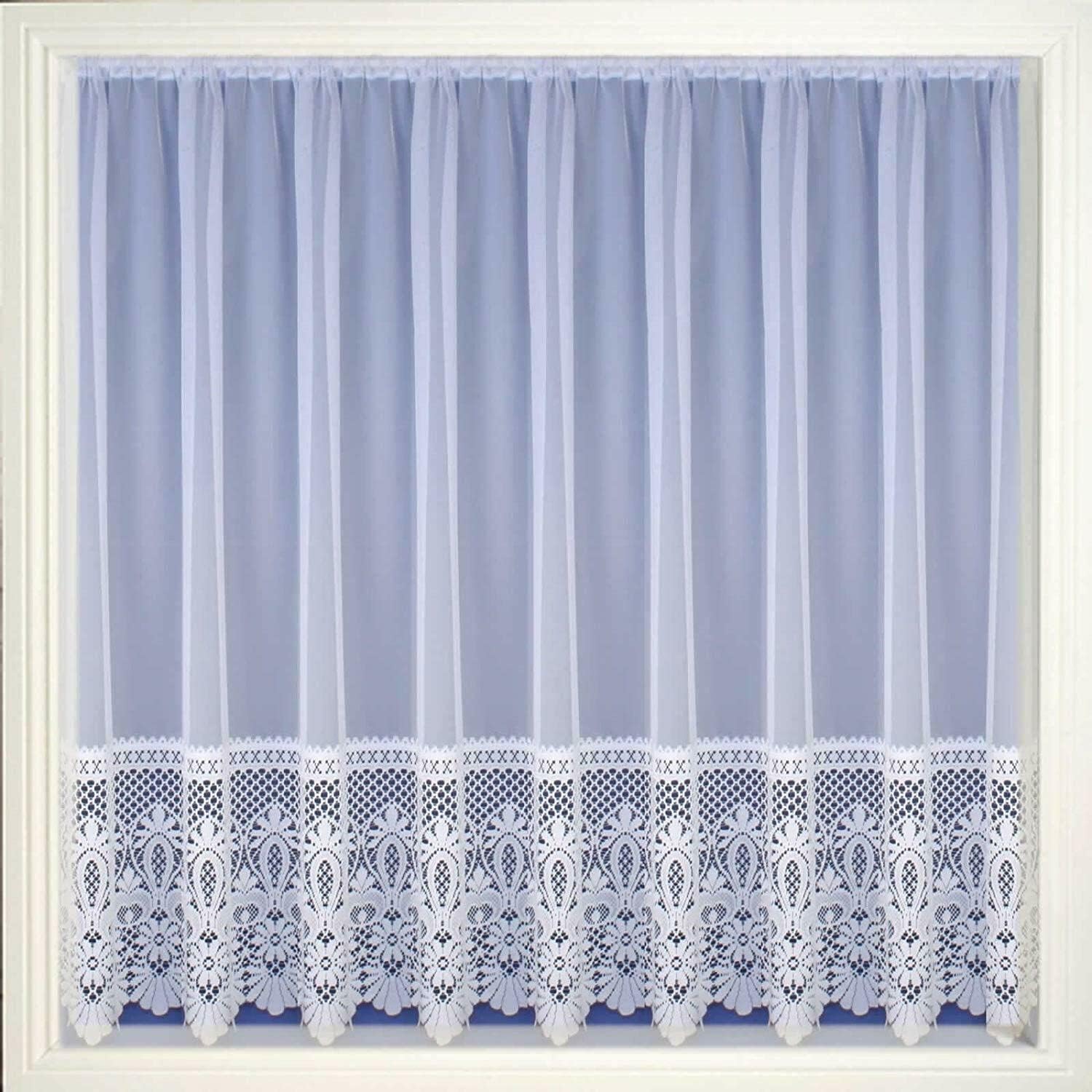 Maple Textiles White Heavy Victorian Lace Macrame Panel Net Curtain Cut to Width Sold per Metre (100cm) (36''(91cm)Drop) (MT/TT/BN)