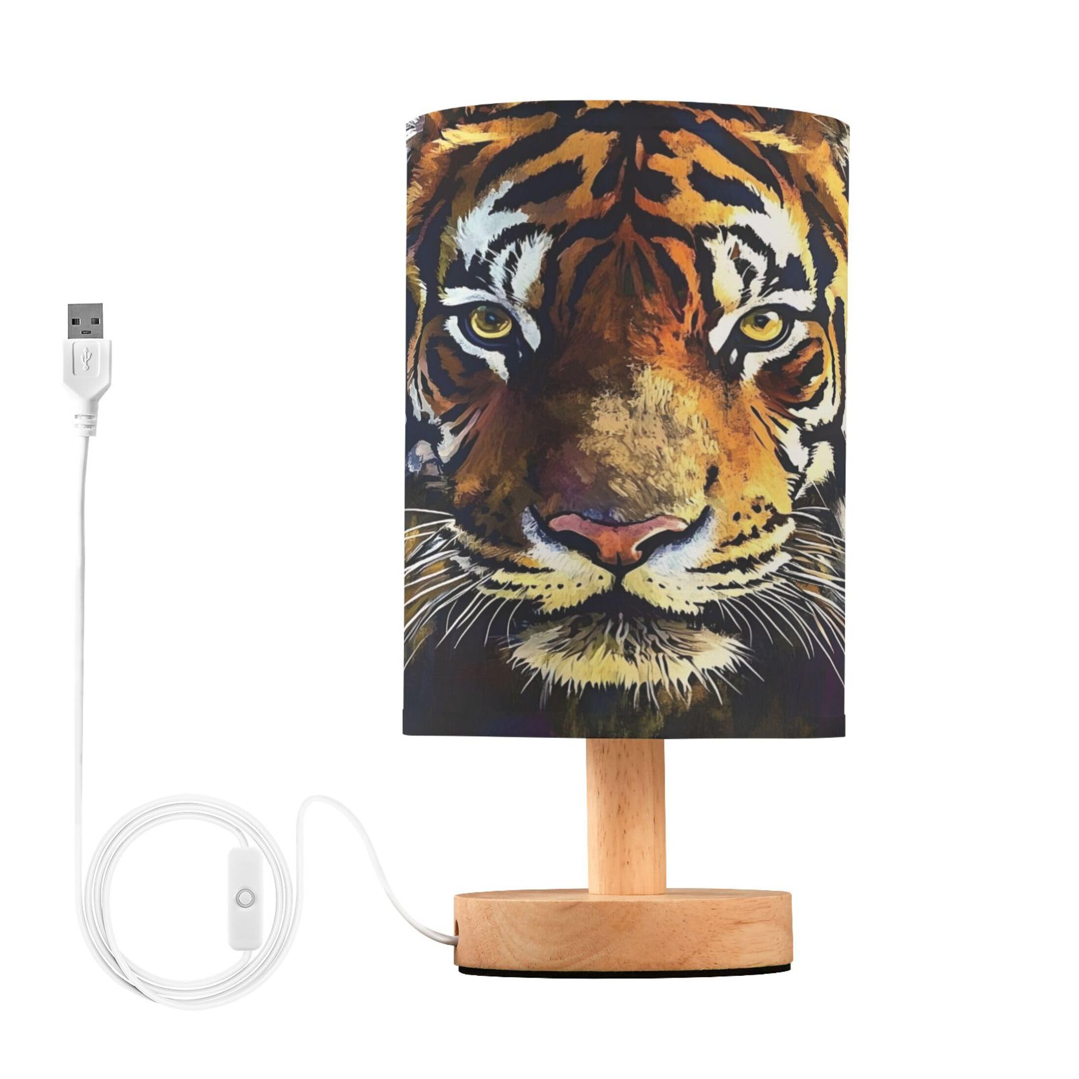 Tiger Face Bedside Table Lamp with USB Port, No Bulb Needed, Warm LED Light for Bedroom, Living Room, Office - Bedside Table Lamp for Reading, Study, Decor