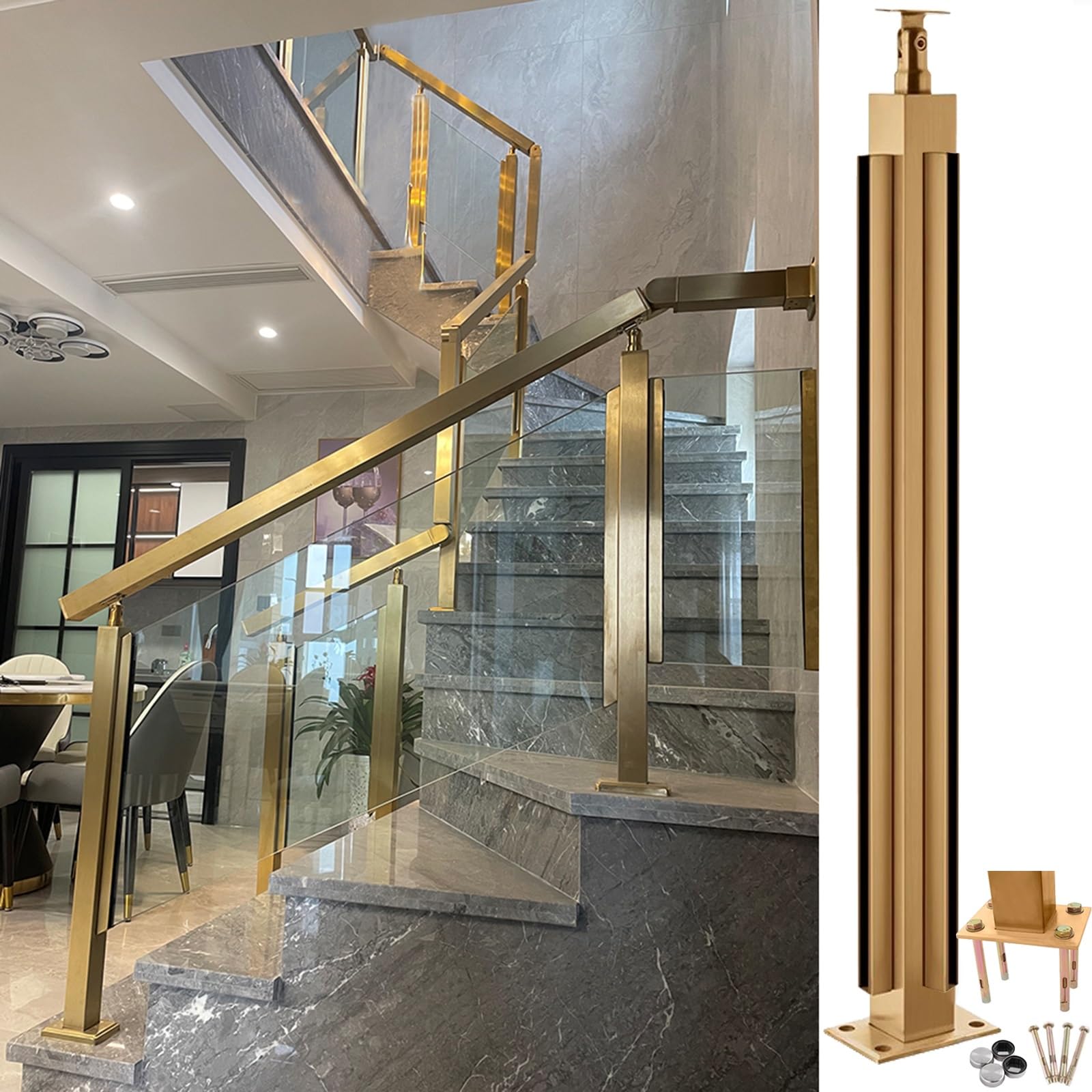 Gyeqxkt Gold Corner Post Stainless Steel Stair Railing Post Systemmodern Balustrade Kit For Pool Terrace Yard & Deckdurable Corner Post 75Cmstylish Fety Solution